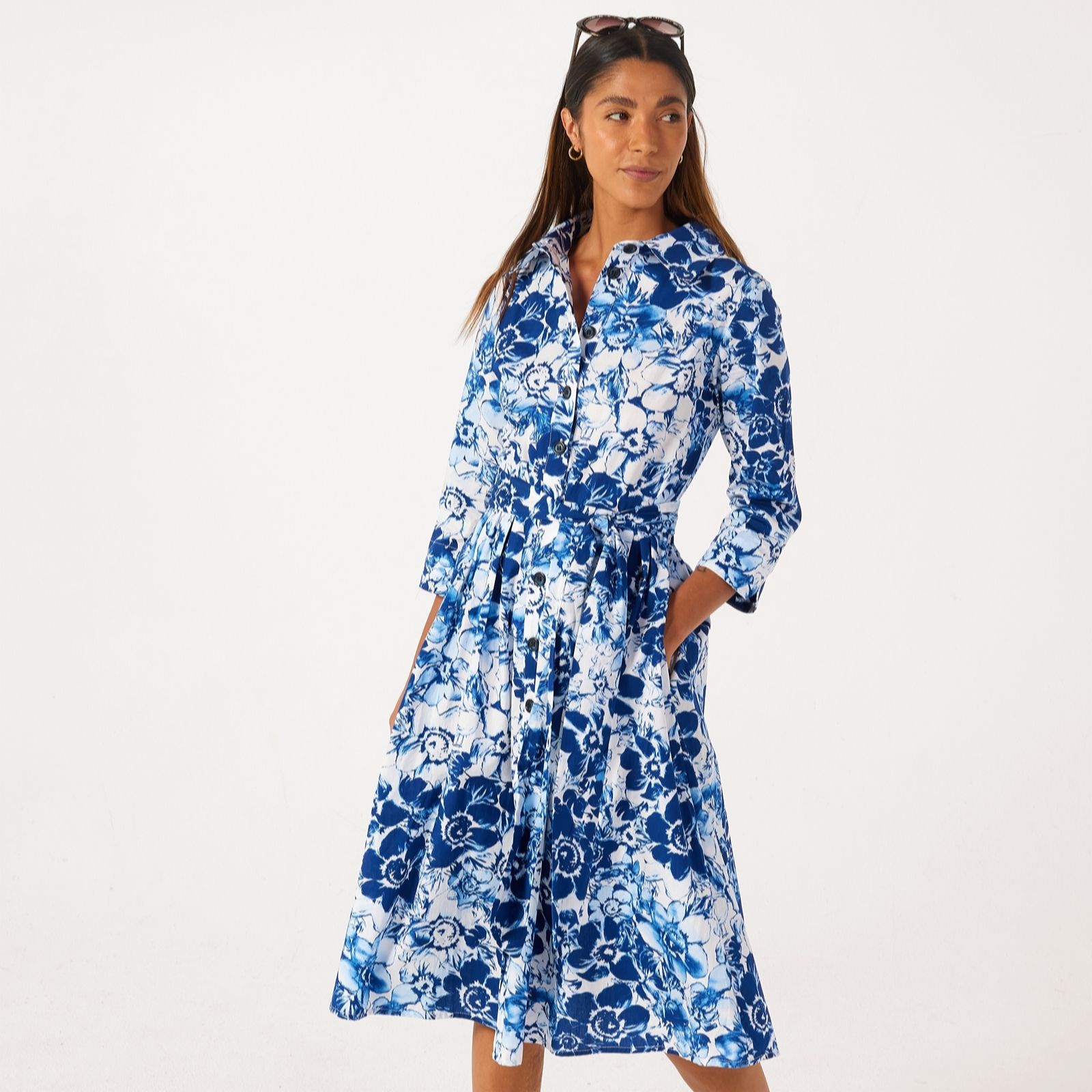 Helene Berman Cotton Floral Print Shirt Dress