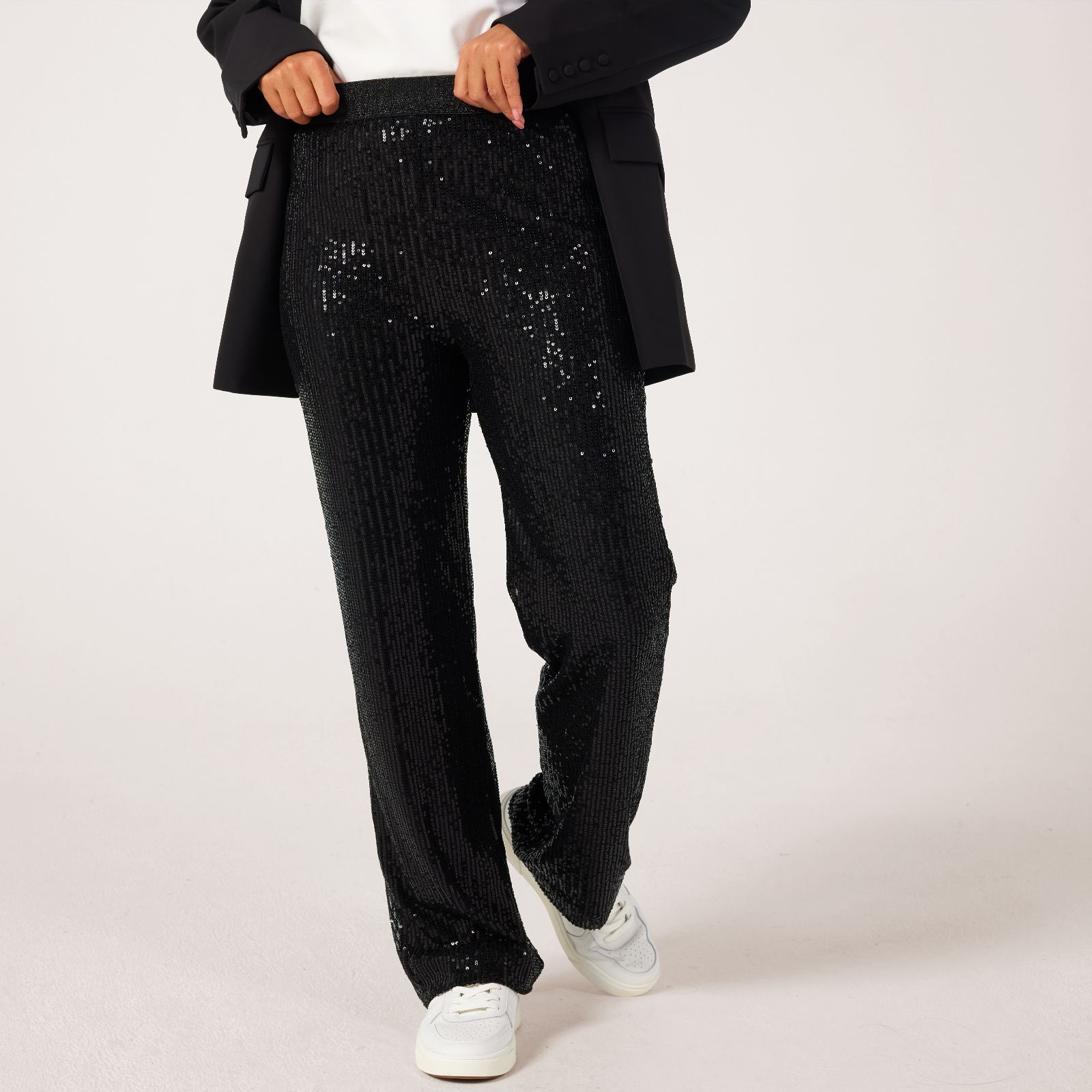 Malissa J Lined Straight Leg Sequin Trousers