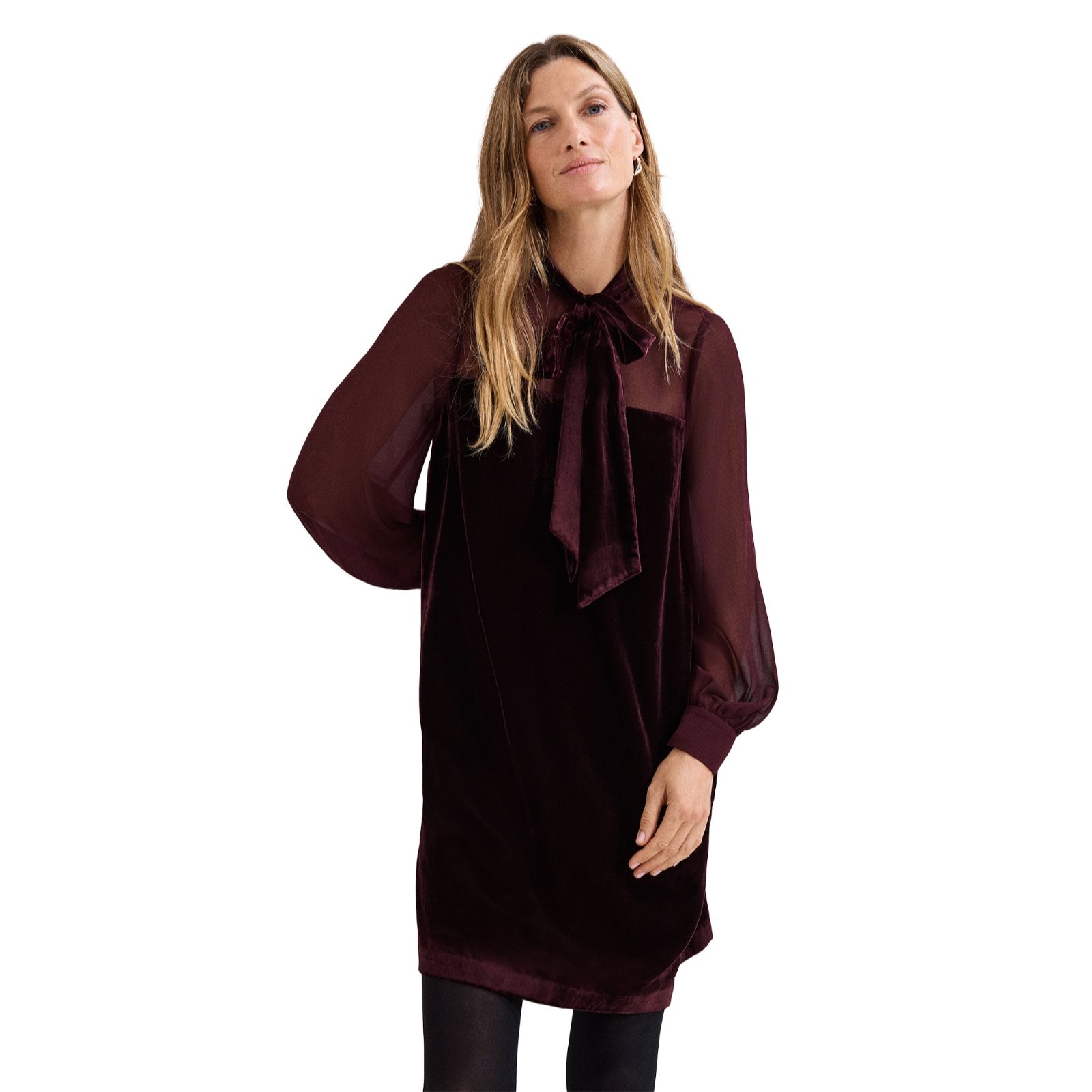 Phase Eight Velvet Pussy Bow Burgundy Dress