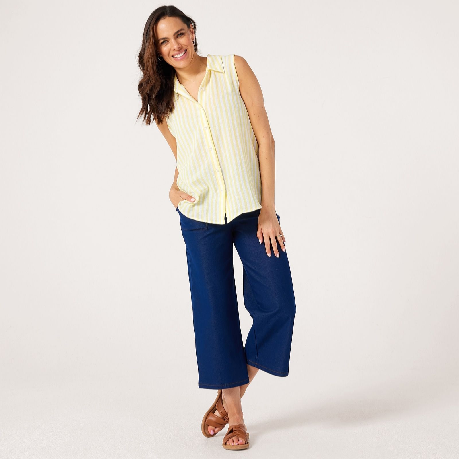 Kim & Co Striped Linen Feel Sleeveless Shirt