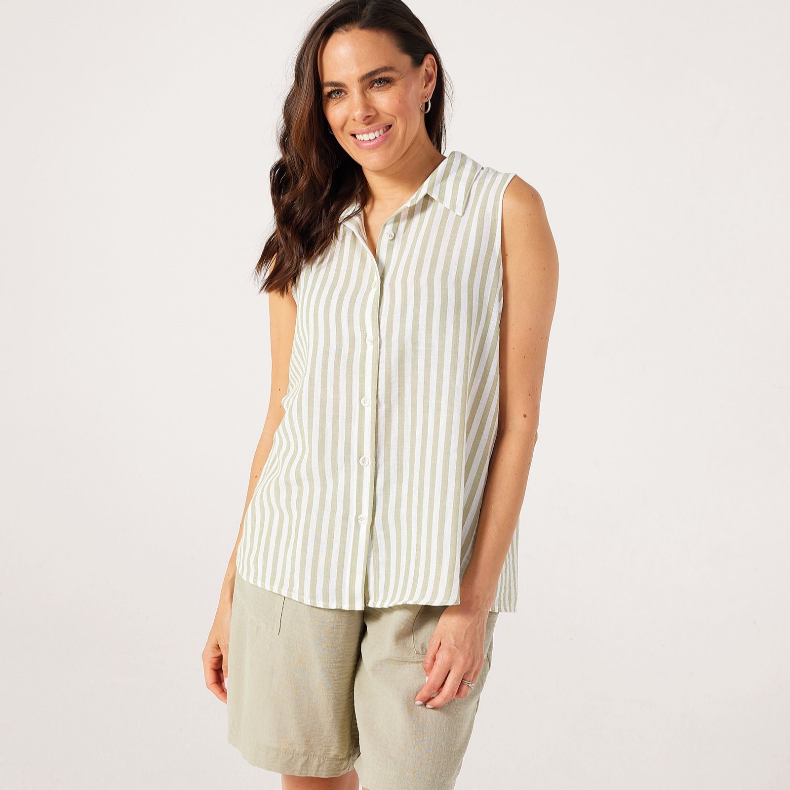 Kim & Co Striped Linen Feel Sleeveless Shirt