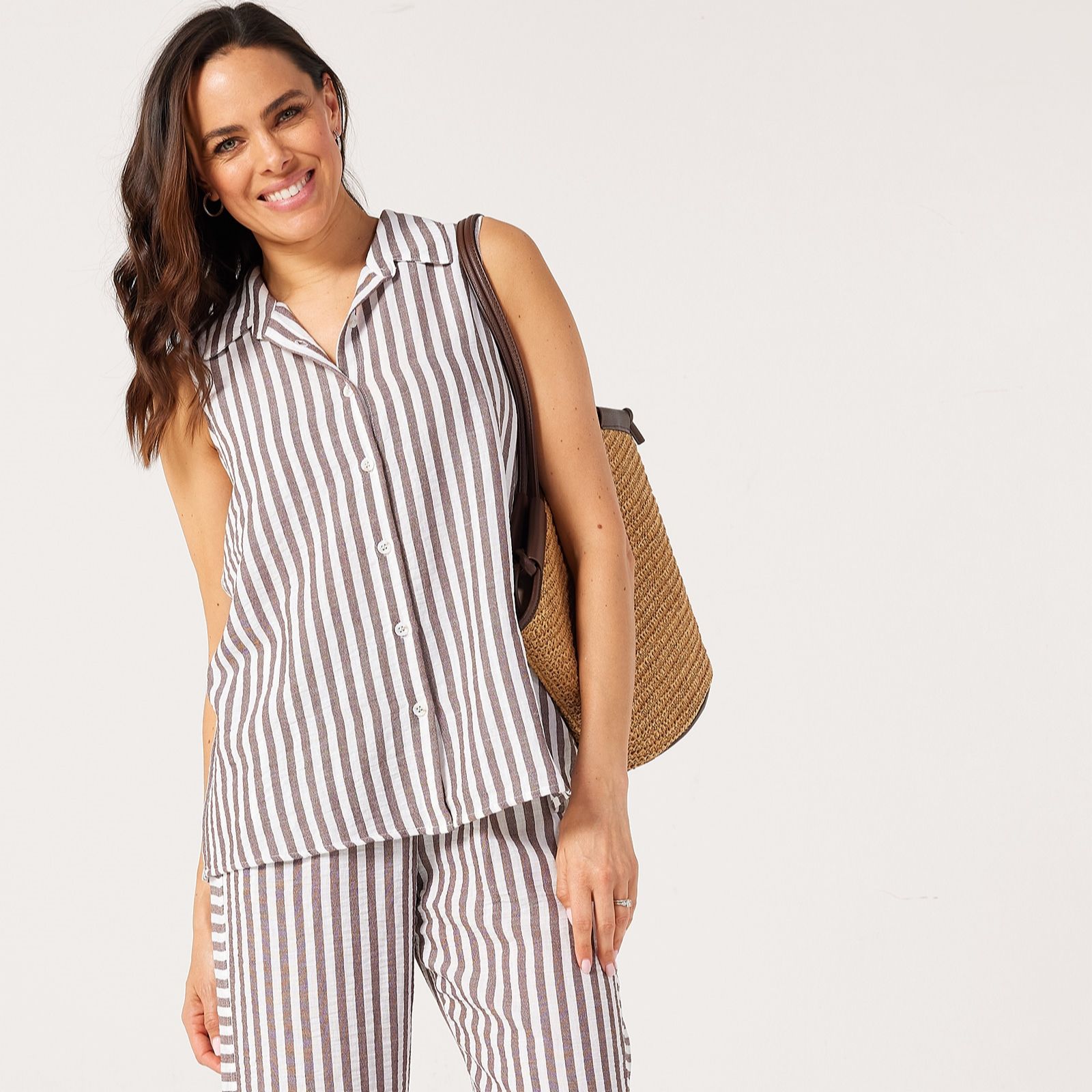 Kim & Co Striped Linen Feel Sleeveless Shirt