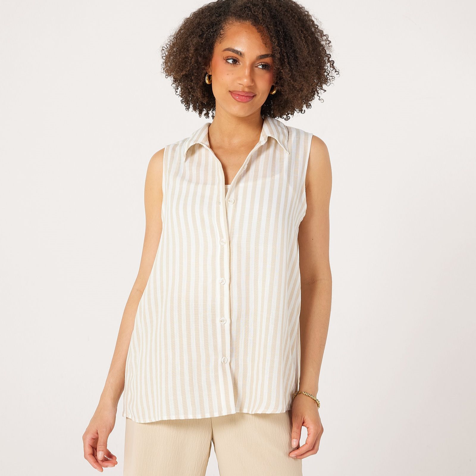 Kim & Co Striped Linen Feel Sleeveless Shirt