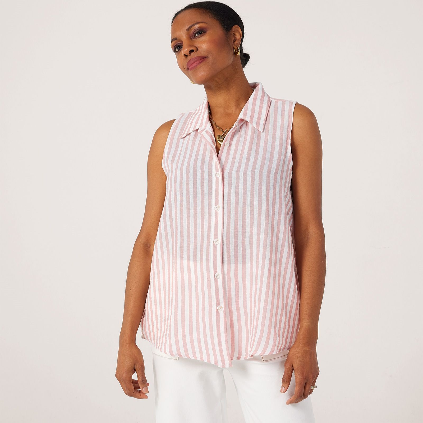 Kim & Co Striped Linen Feel Sleeveless Shirt