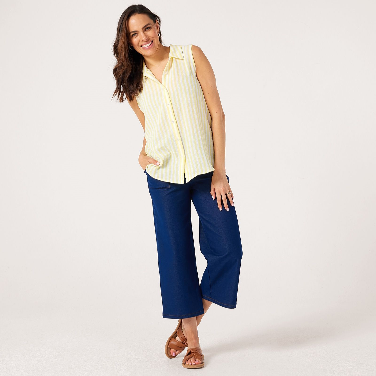 Kim & Co Striped Linen Feel Sleeveless Shirt