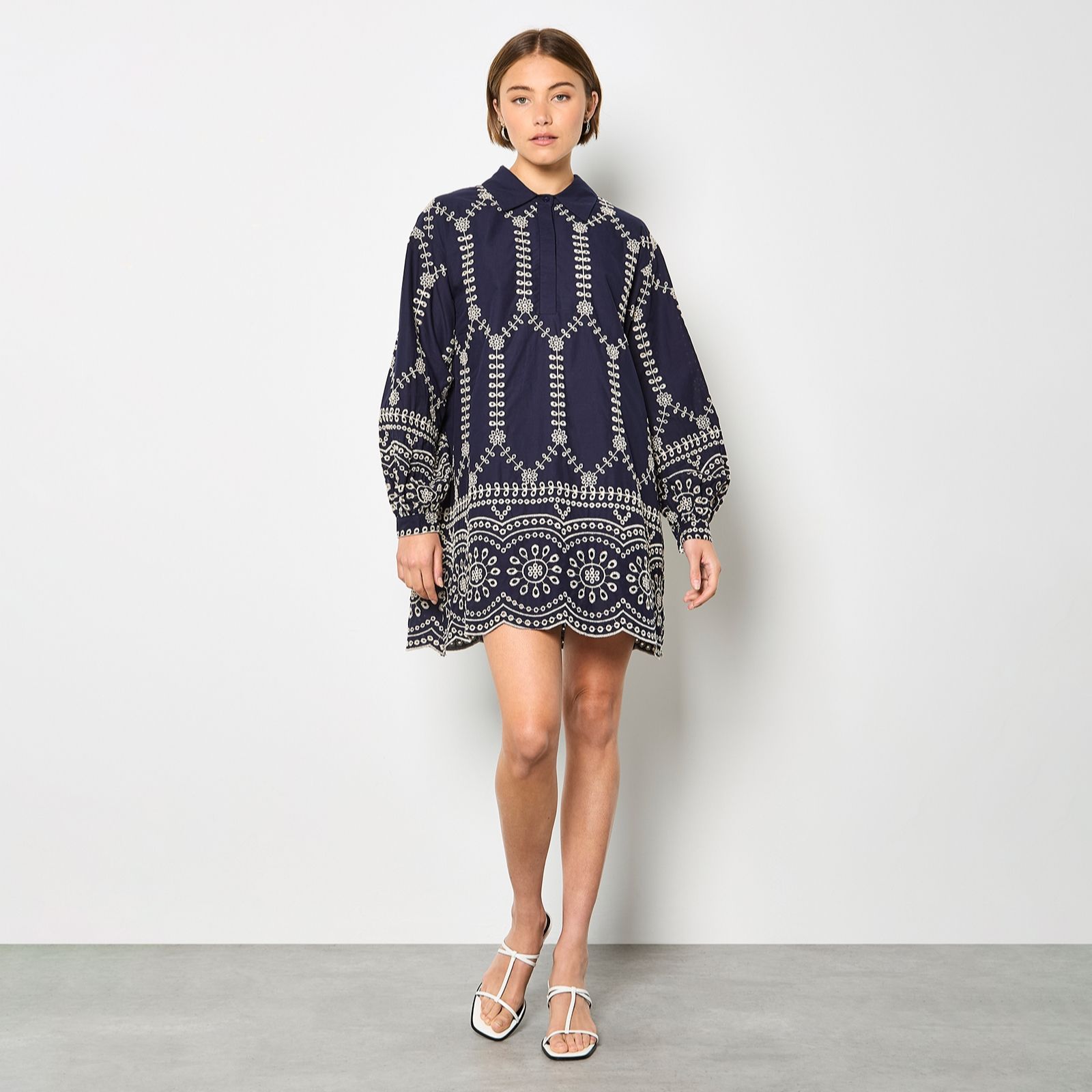 Apricot Contrast Broderie Shirt Dress