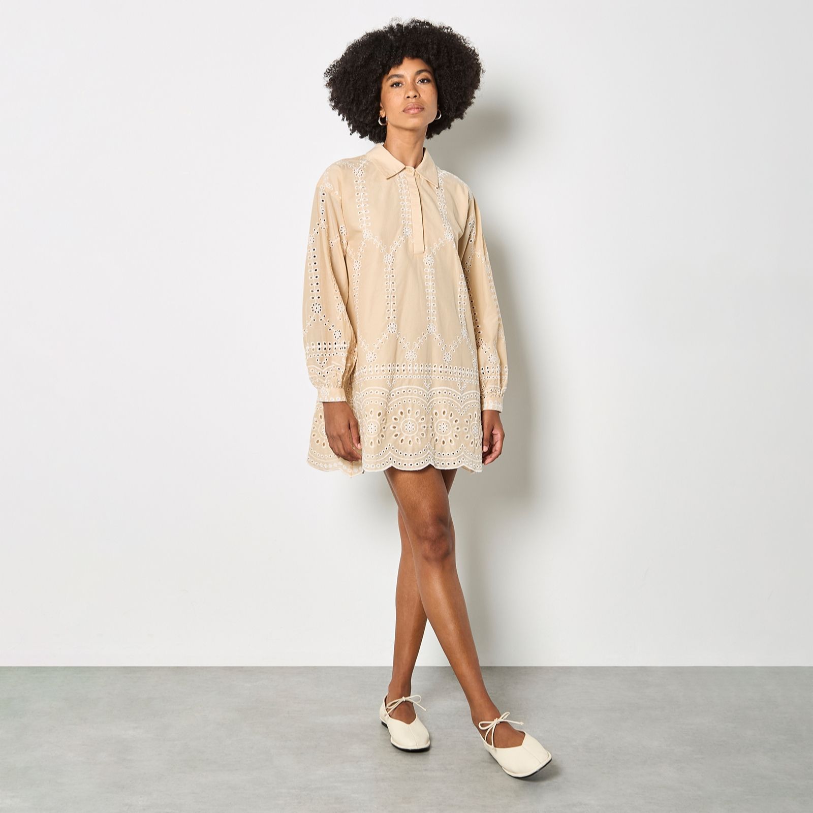 Apricot Contrast Broderie Shirt Dress