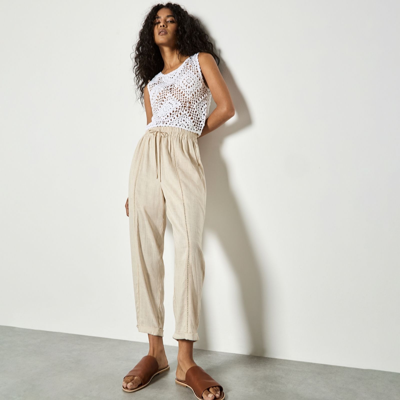 Apricot Ladder Lace Insert Tapered Trouser