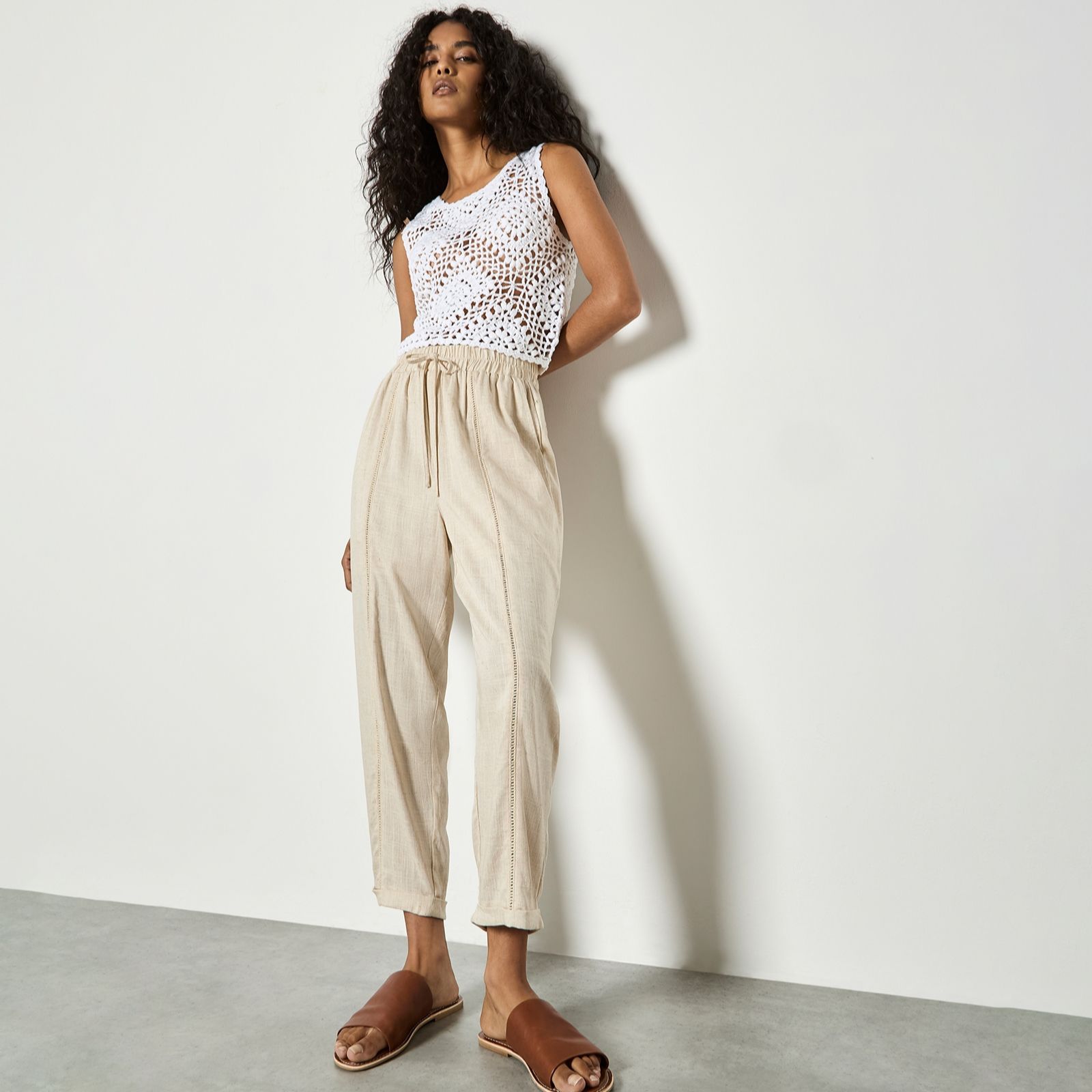 Apricot Ladder Lace Insert Tapered Trouser