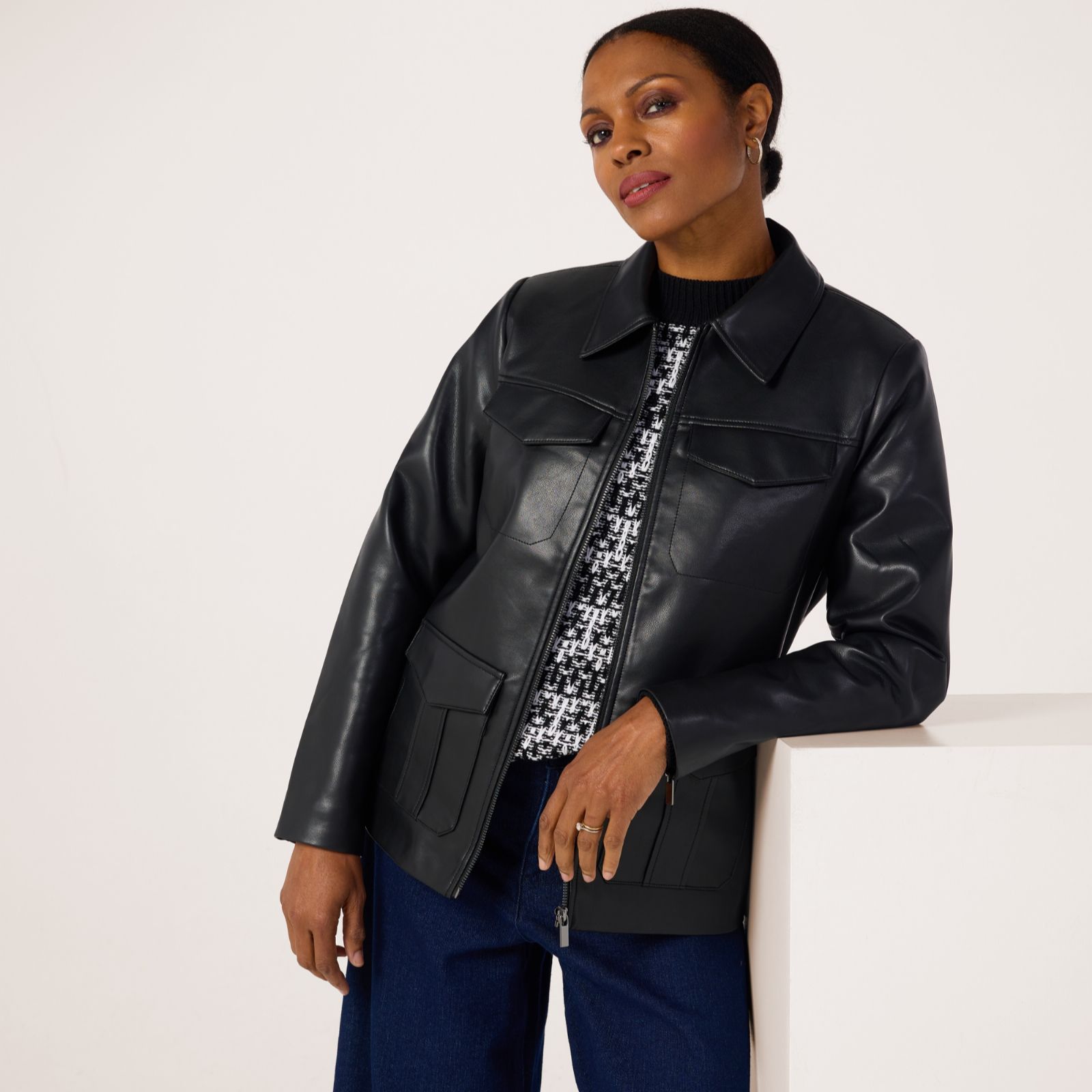 Ruth Langsford Front Pocket Faux Leather Jacket