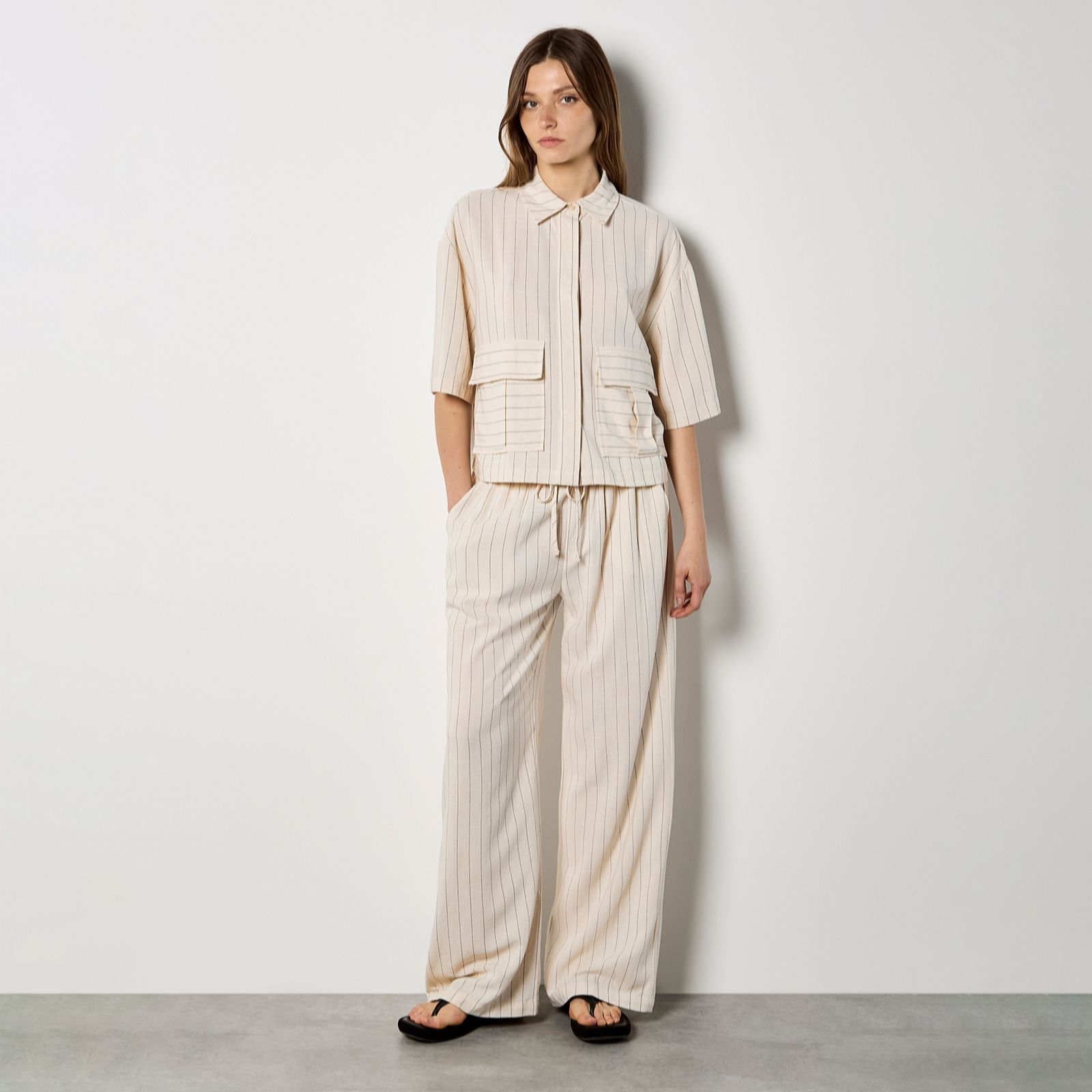 Apricot Pinstripe Linen Mix Trouser