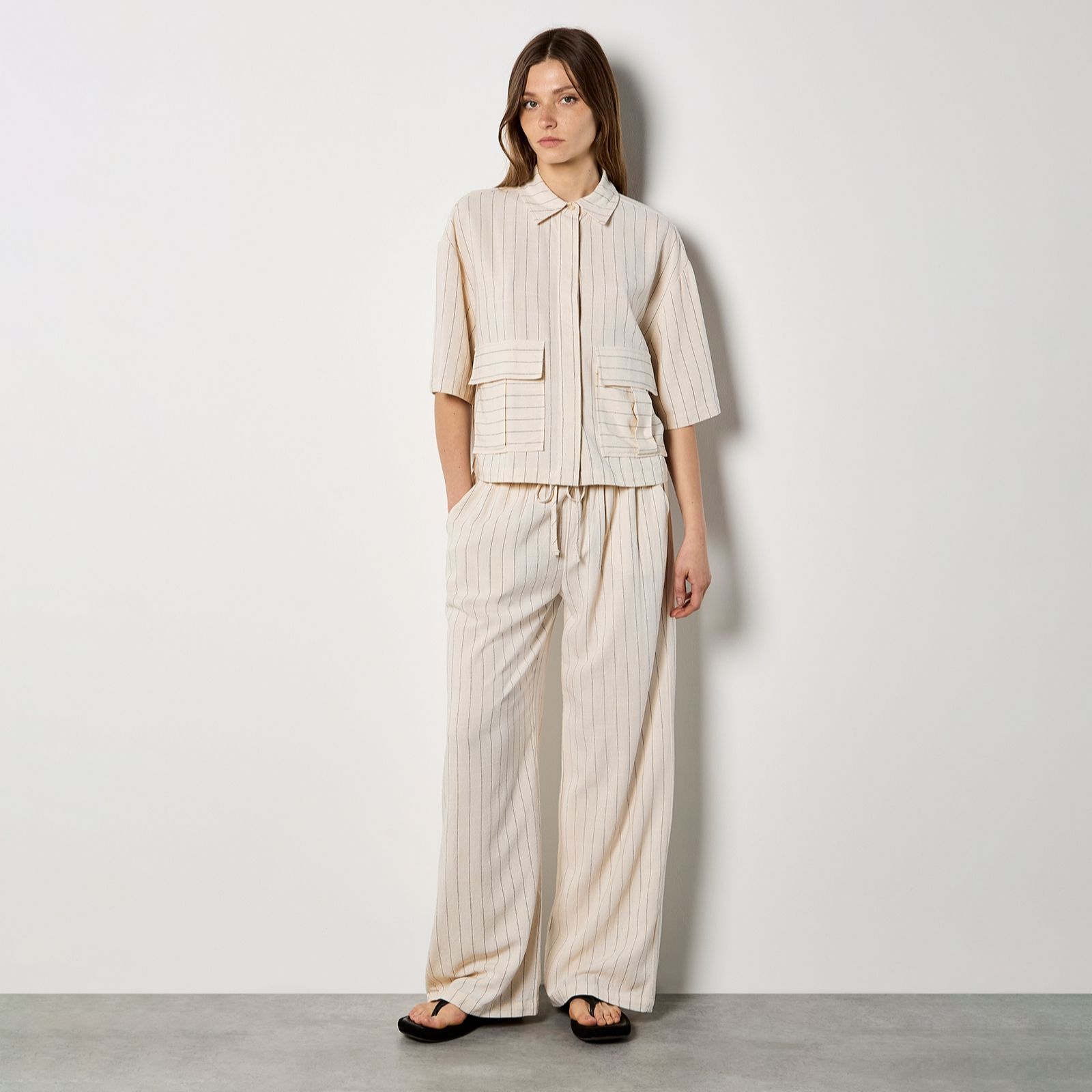 Apricot Pinstripe Linen Mix Trouser