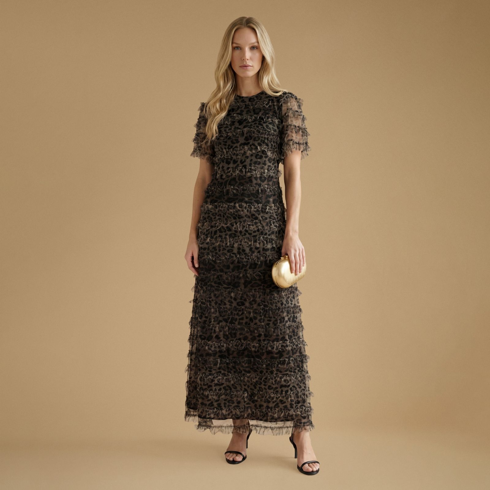 Oasis Ruffle Detail Printed Midi Dress Standard