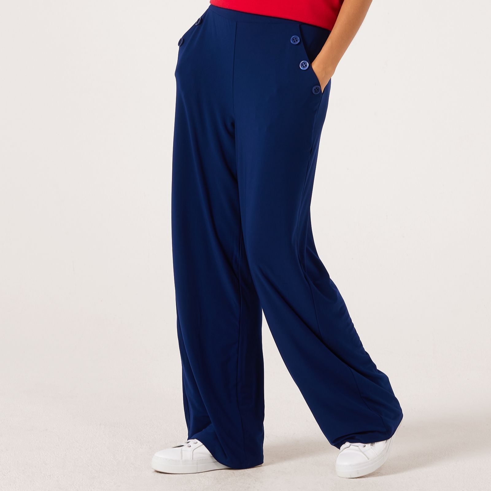Kim & Co Brazil Jersey Button Detail Wide Leg Trousers Petite