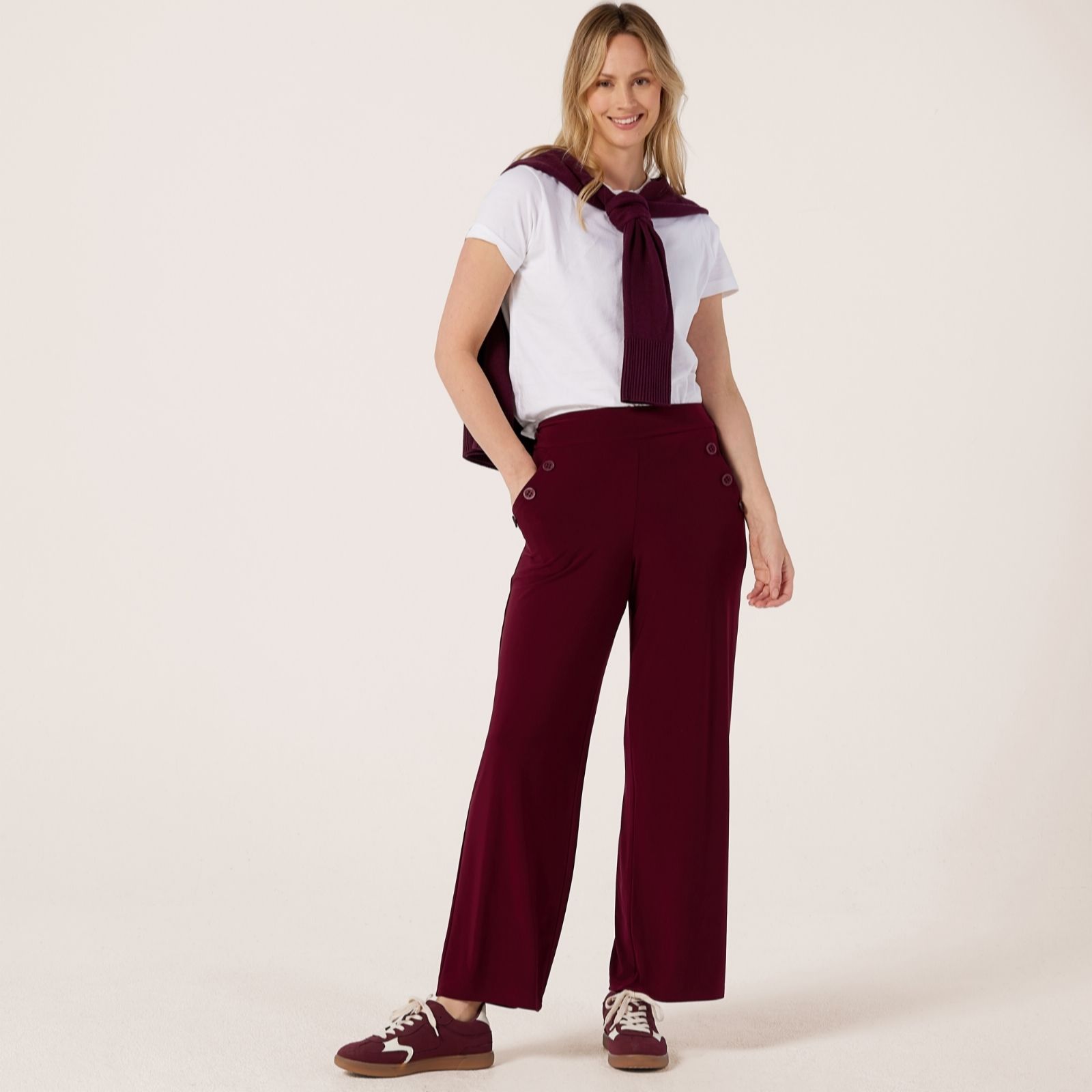 Kim & Co Brazil Jersey Button Detail Wide Leg Trousers Petite