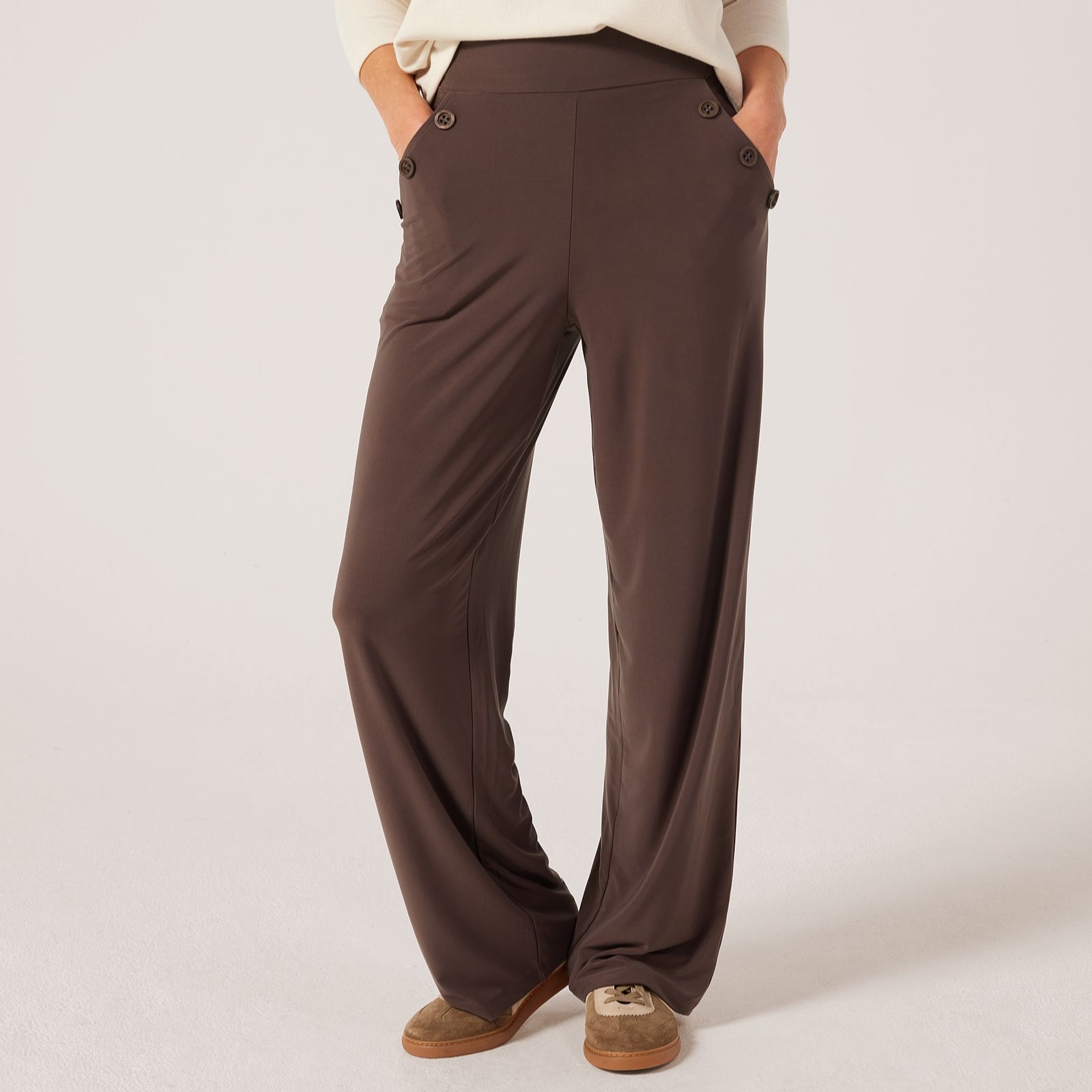 Kim & Co Brazil Jersey Button Detail Wide Leg Trousers Petite