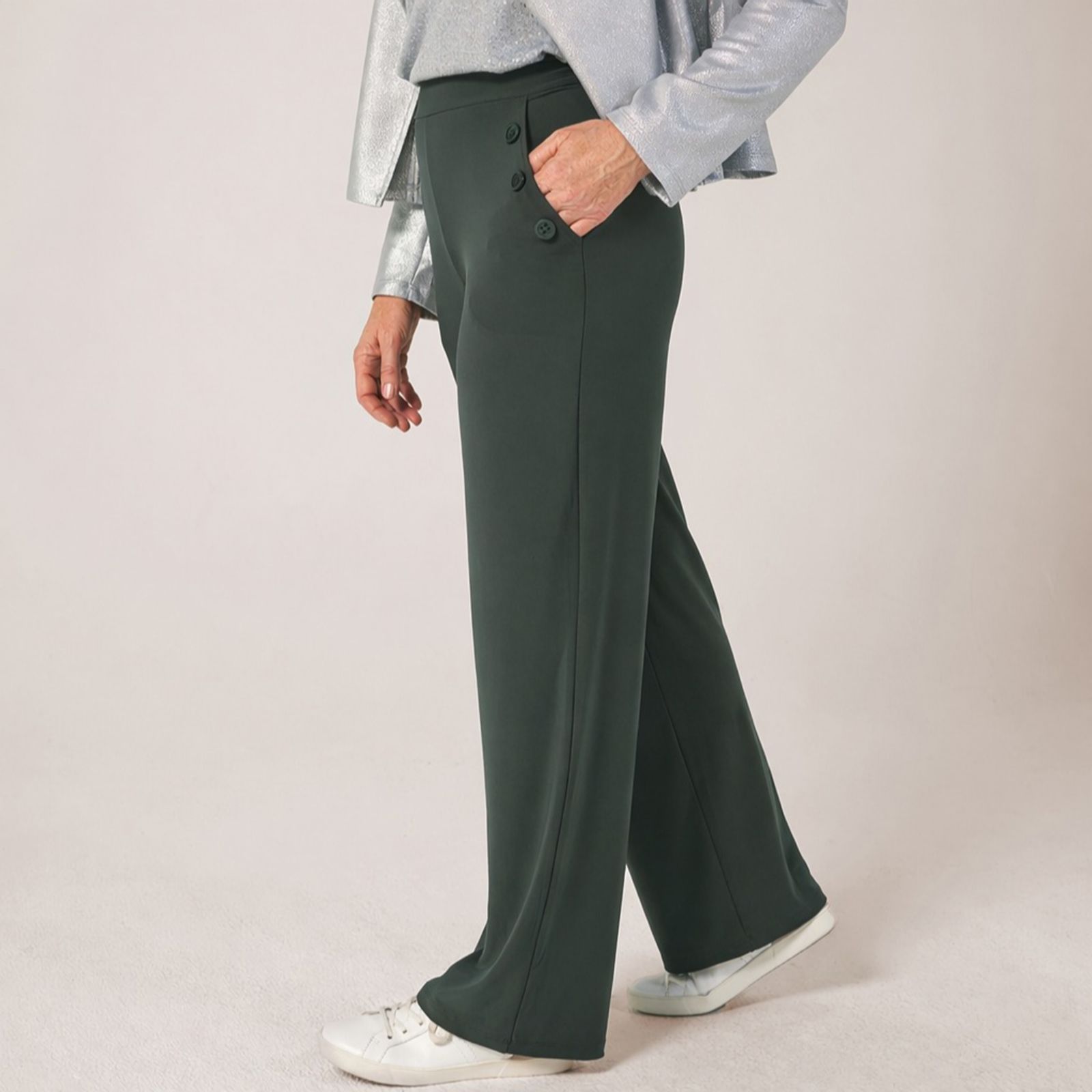 Kim & Co Brazil Jersey Button Detail Wide Leg Trousers Petite