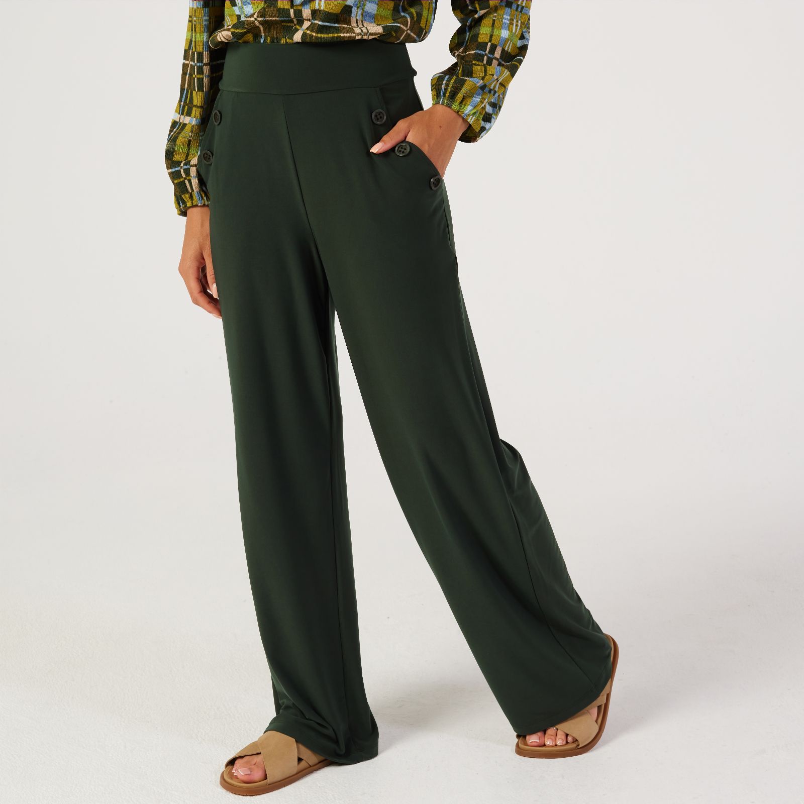 Kim & Co Brazil Jersey Button Detail Wide Leg Trousers Petite