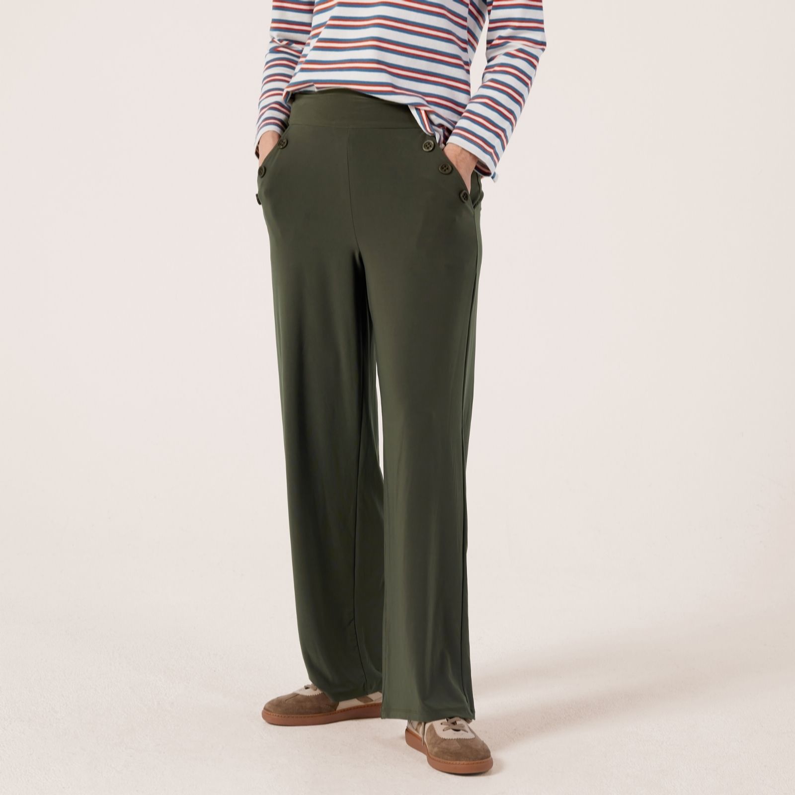 Kim & Co Brazil Jersey Button Detail Wide Leg Trousers Petite