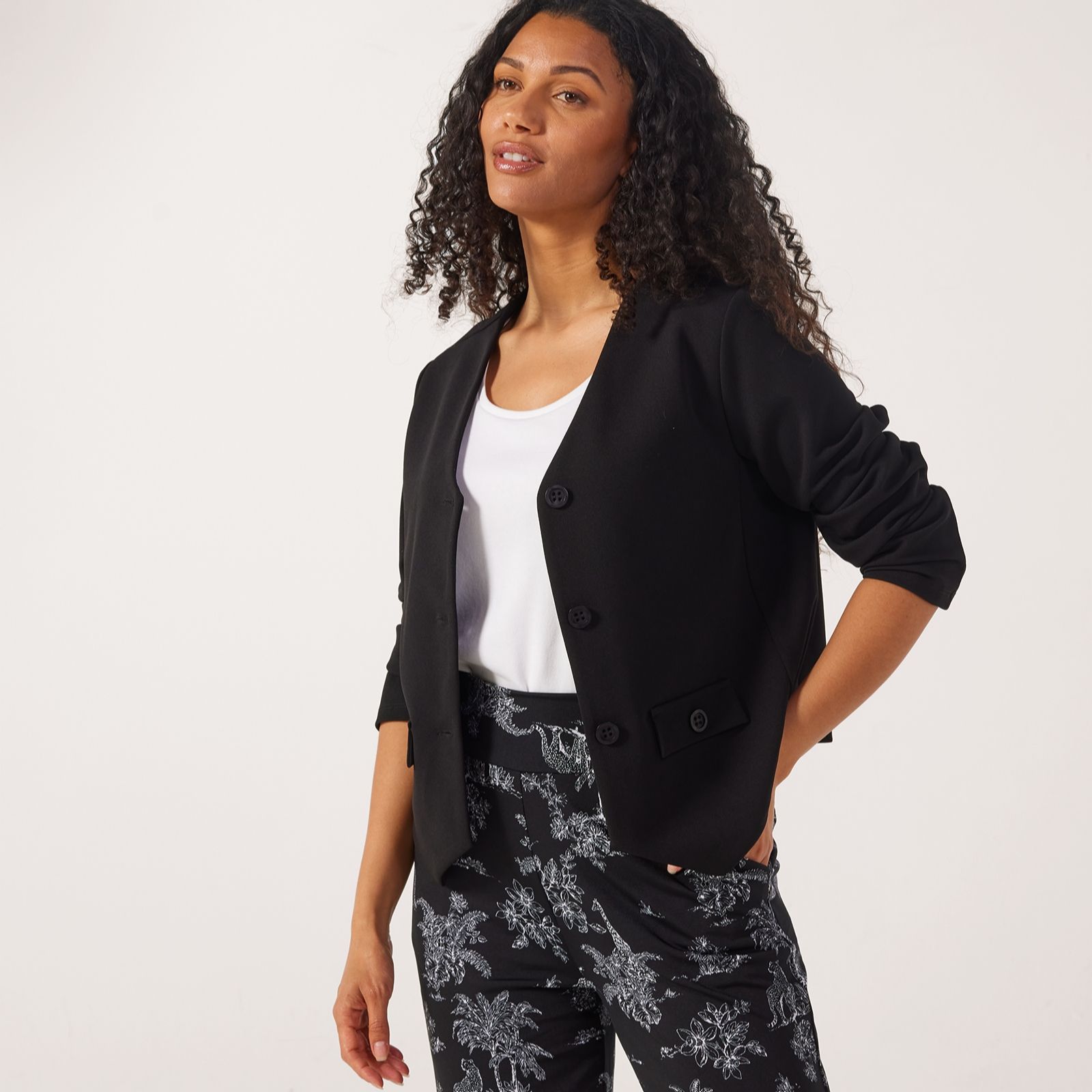 Kim & Co Ponte Crepe Leslie Long Sleeve Short Jacket