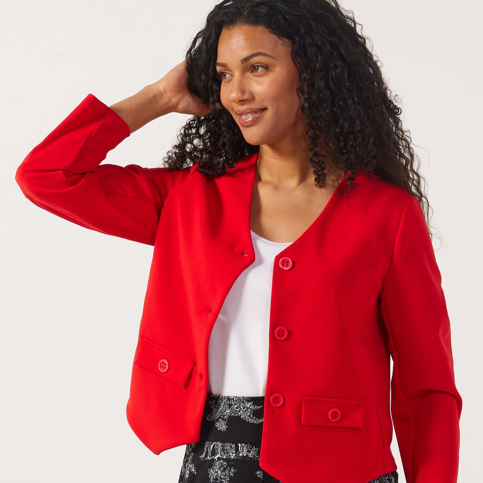 Kim & Co Ponte Crepe Leslie Long Sleeve Short Jacket