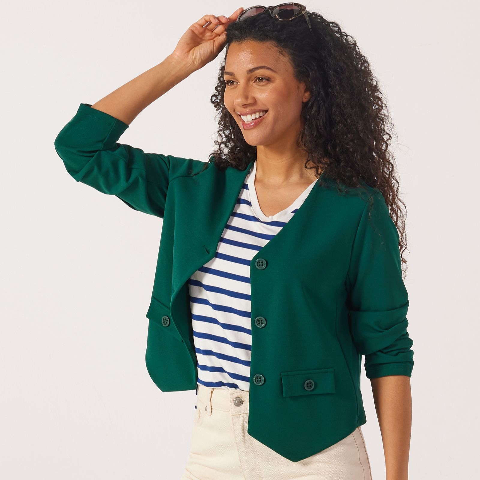 Kim & Co Ponte Crepe Leslie Long Sleeve Short Jacket
