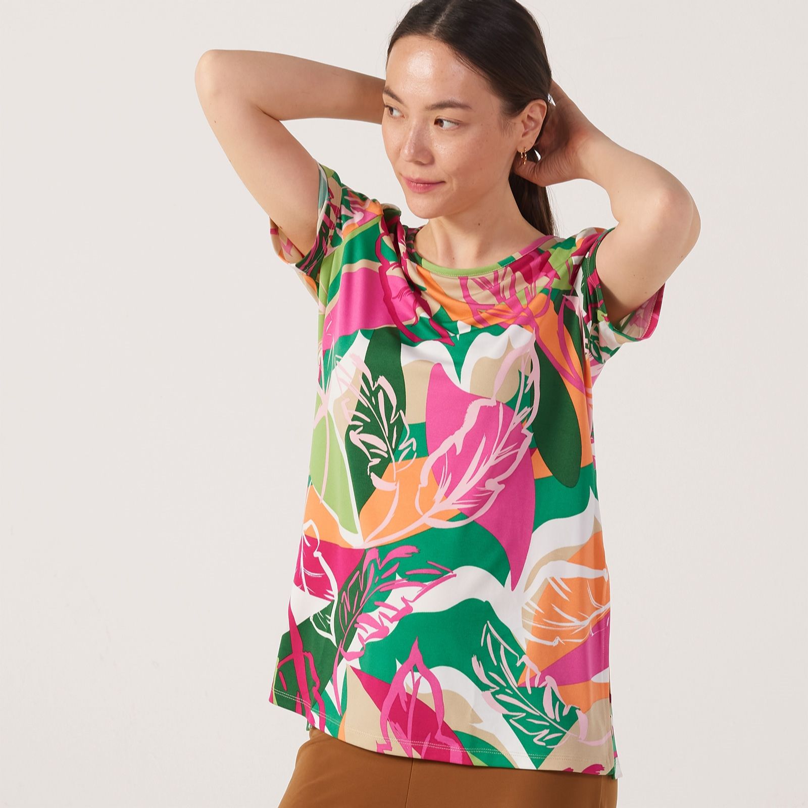 Kim & Co Printed Brazil Jersey Short Sleeve Tunic with Side Slits