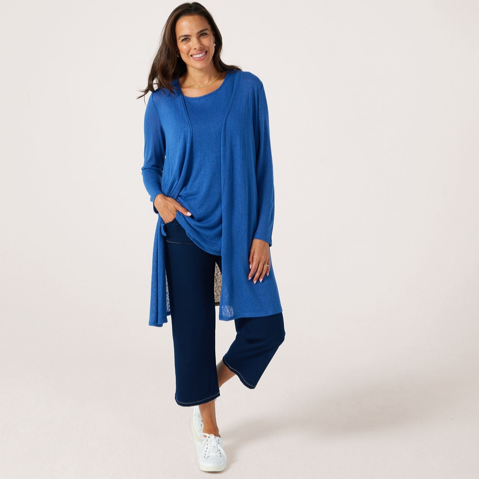 Kim & Co Linen Look Long Sleeve Long Cardigan