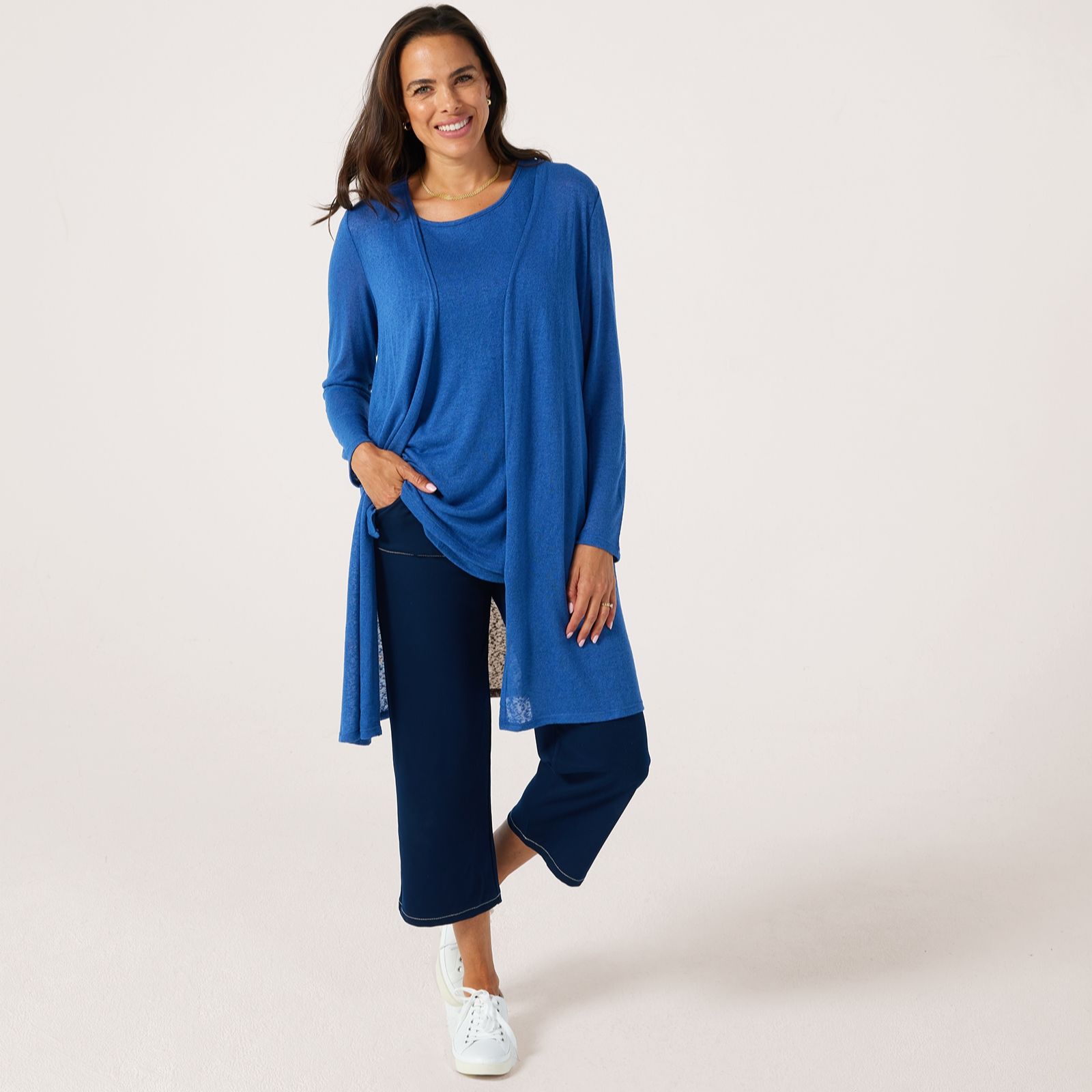 Kim & Co Linen Look Long Sleeve Long Cardigan