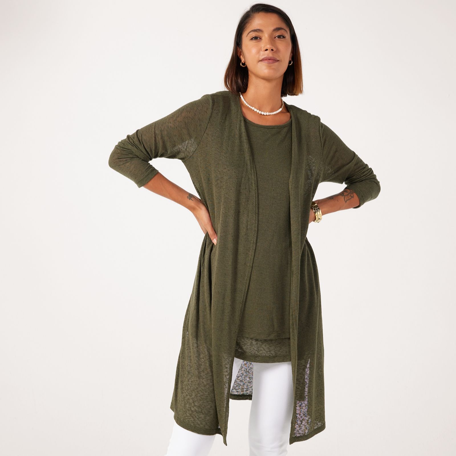 Kim & Co Linen Look Long Sleeve Long Cardigan
