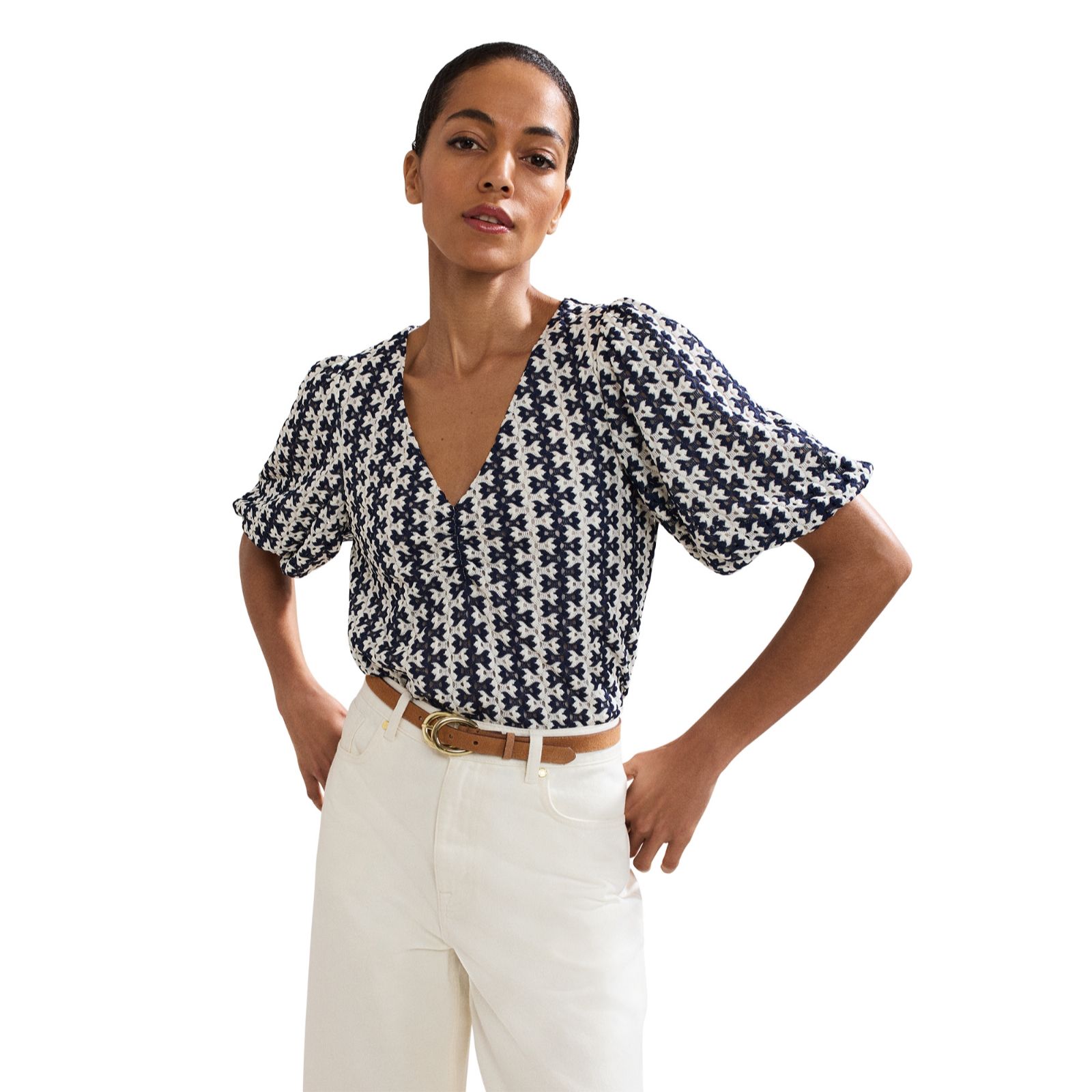 Phase Eight Alba Textured Puff Sleeve Top