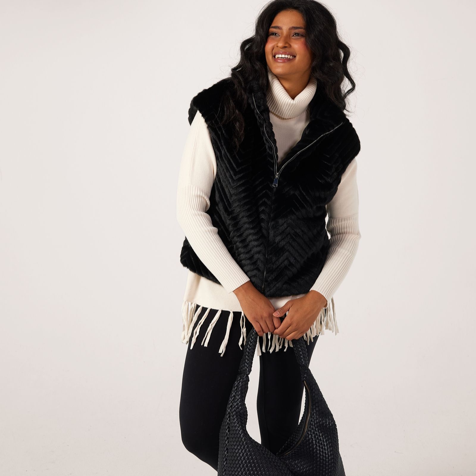 Malissa J Chevron Ribbed Faux Fur Gilet