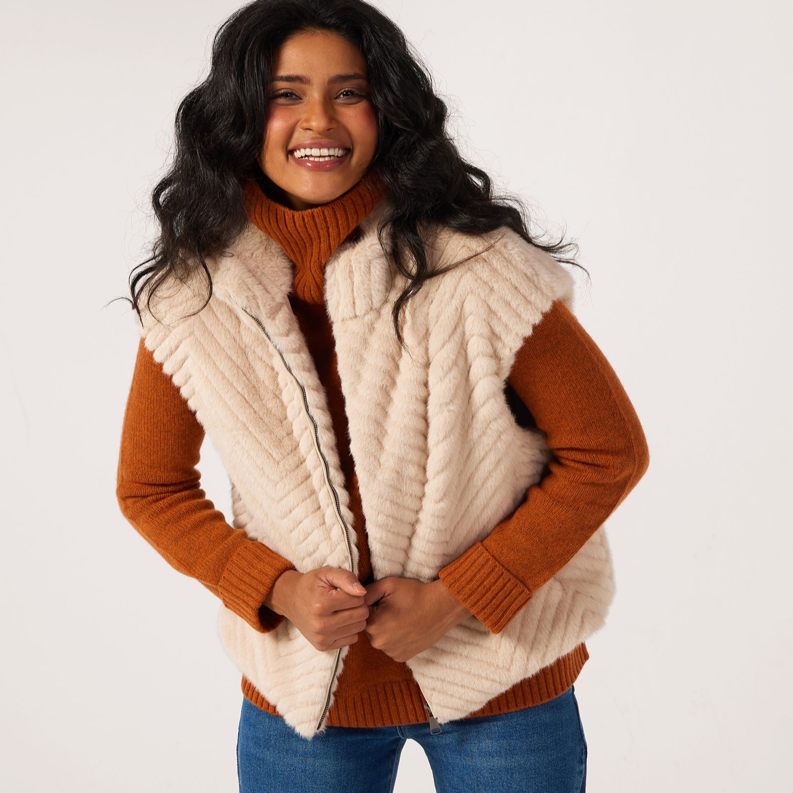 Malissa J Chevron Ribbed Faux Fur Gilet