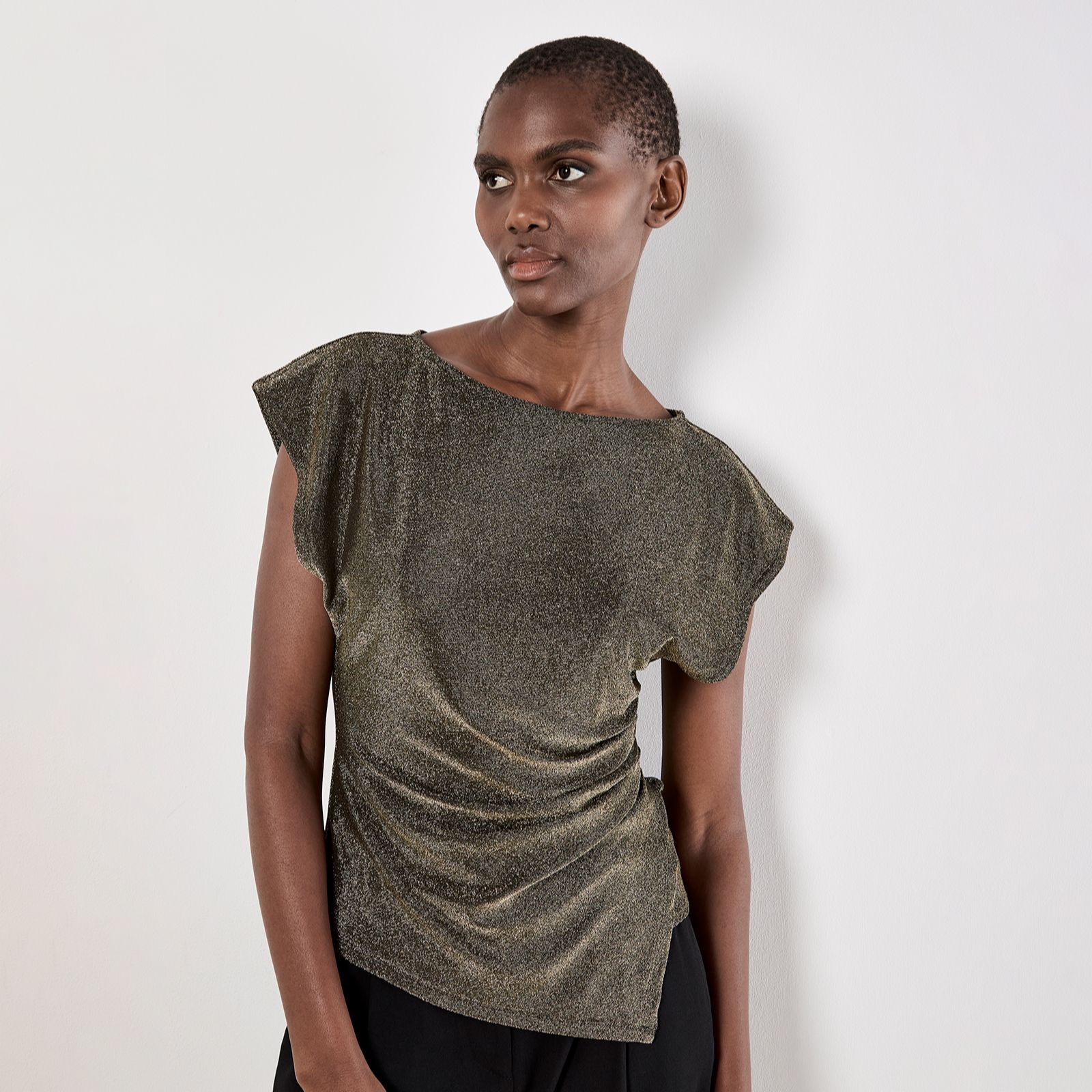 Apricot Premium Brillo Side Ruched Asymmetric Wrap Top