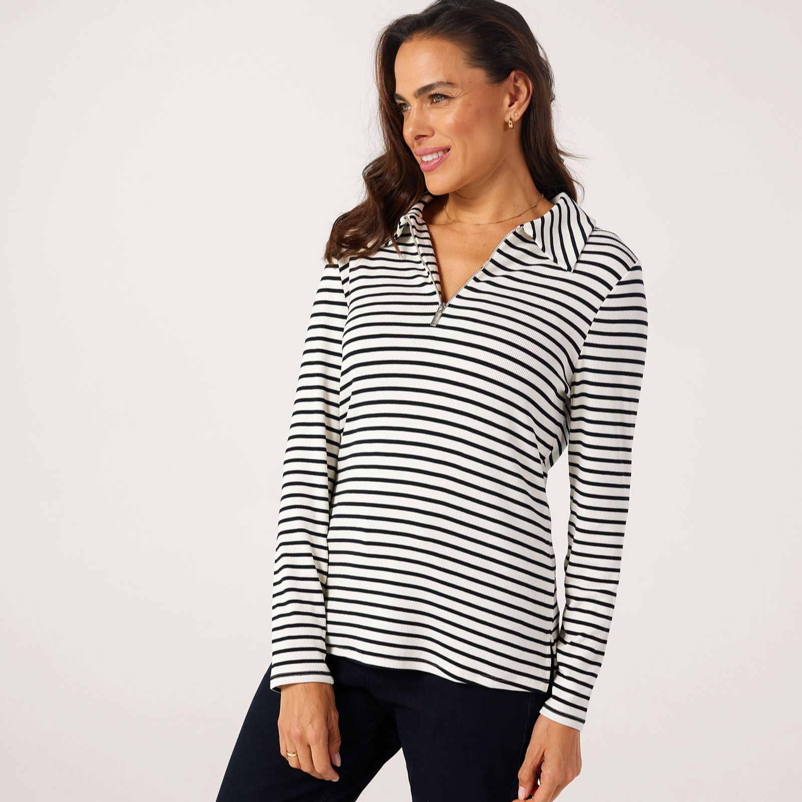 Ruth Langsford Stripe Rib Half Zip Top