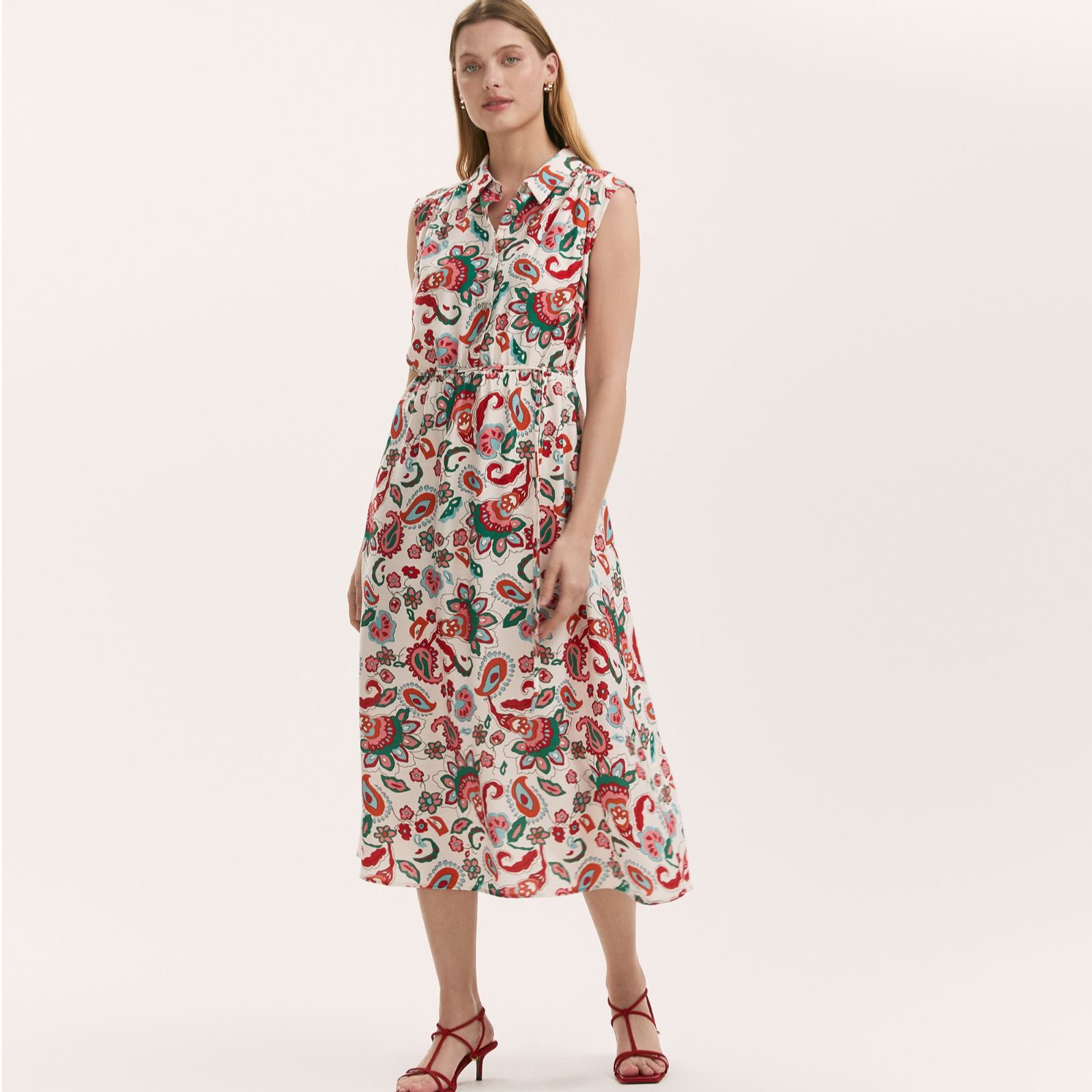 Finery London Alida Printed Paisley Shirt Style Midi Dress