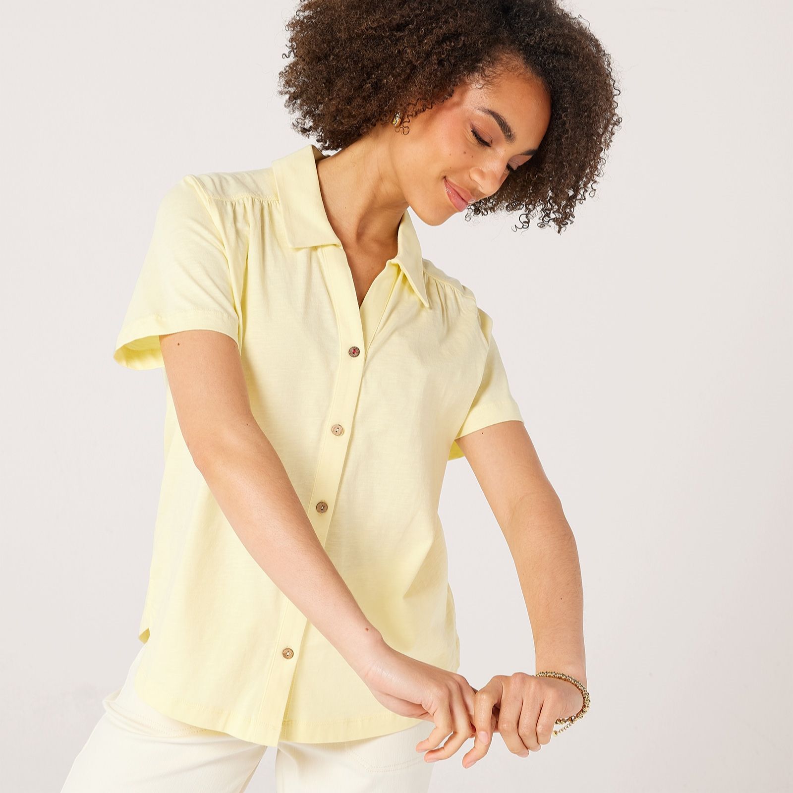 Denim & Co. Cotton Short Sleeve Jersey Slub Shirt