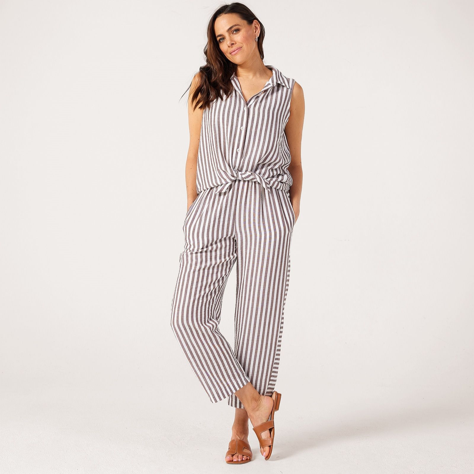 Kim & Co Striped Linen Feel Maya Ankle Length Relaxed Trousers