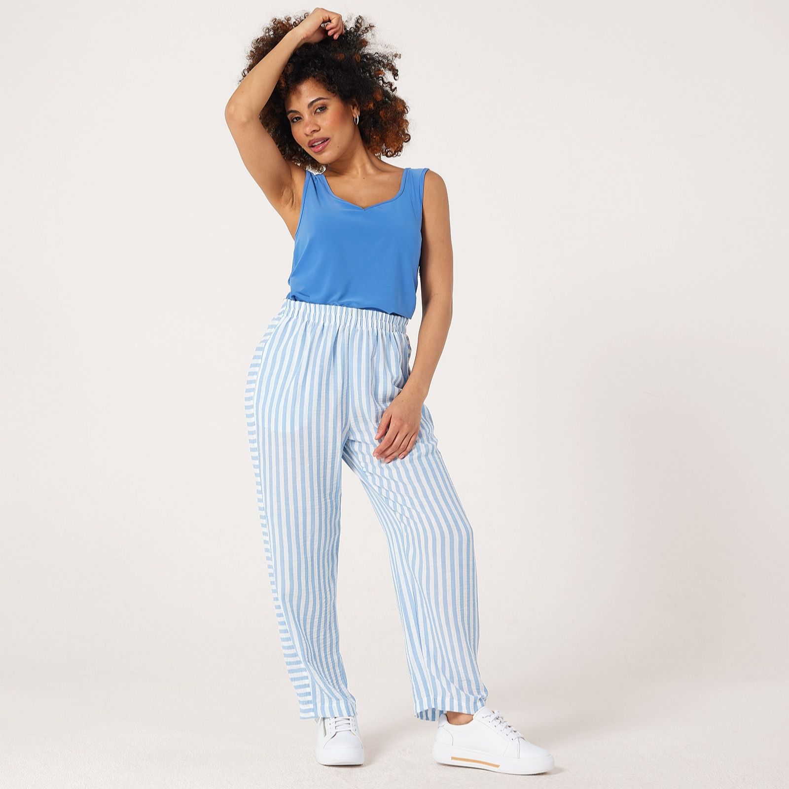 Kim & Co Striped Linen Feel Maya Ankle Length Relaxed Trousers