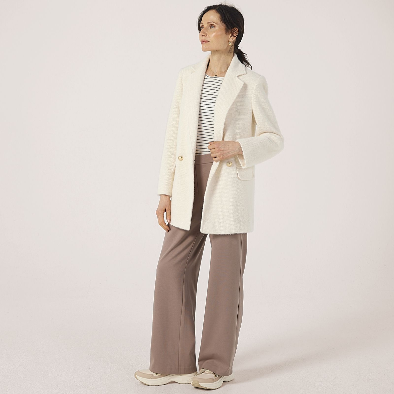 Helene Berman Cosy Soft Cream Double Breasted Blazer Coat