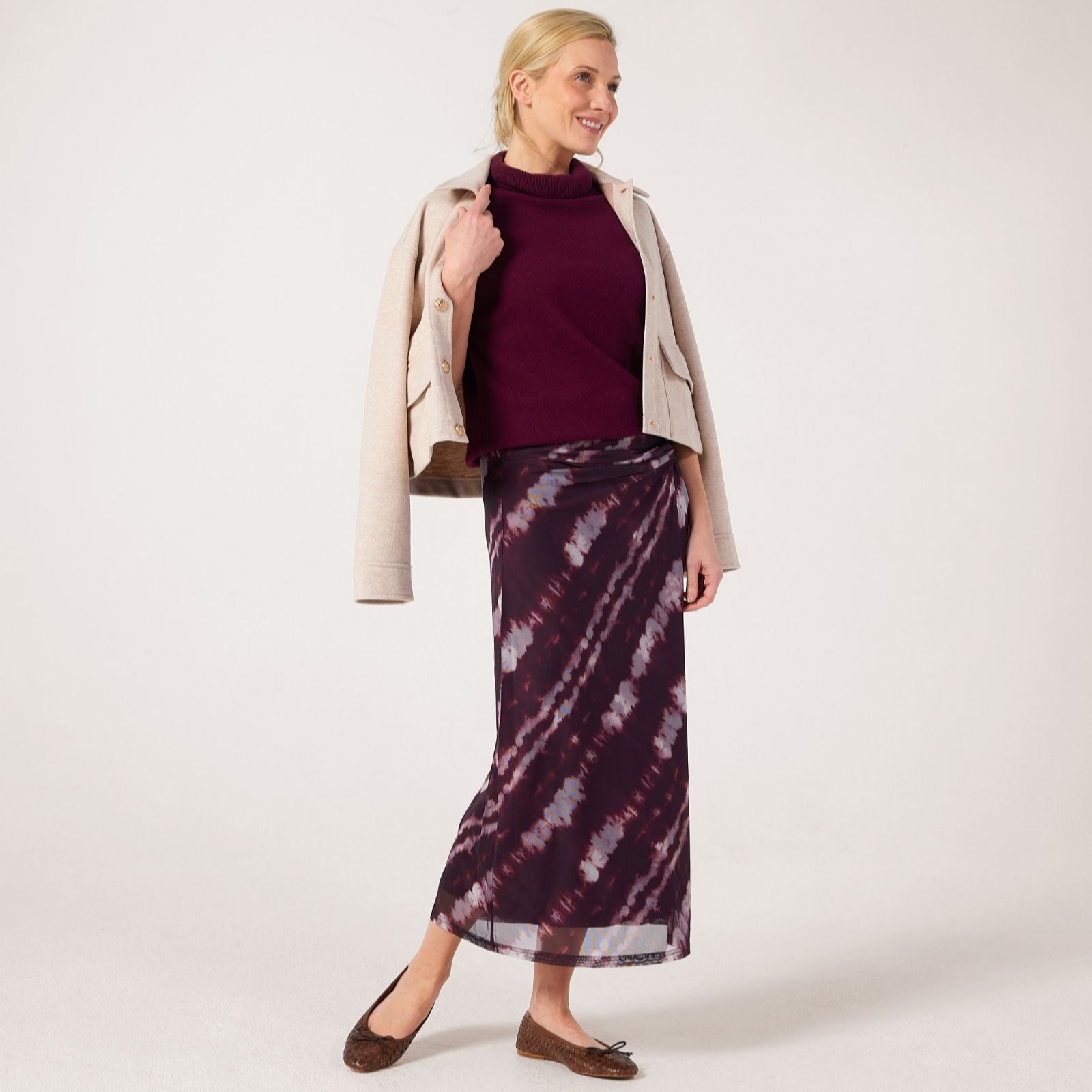 Izabel London Tie Dye Ruched Midi Skirt