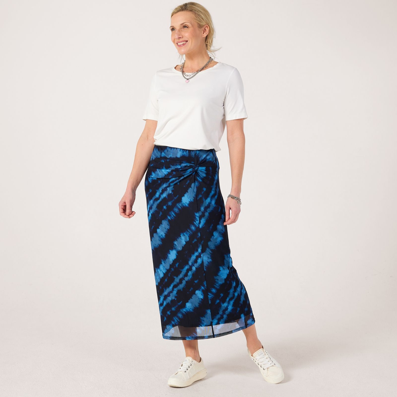 Izabel London Tie Dye Ruched Midi Skirt