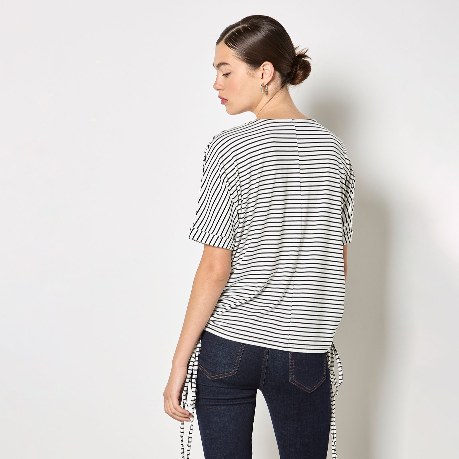 Apricot Striped Ruched Sides Jersey Top - QVC UK