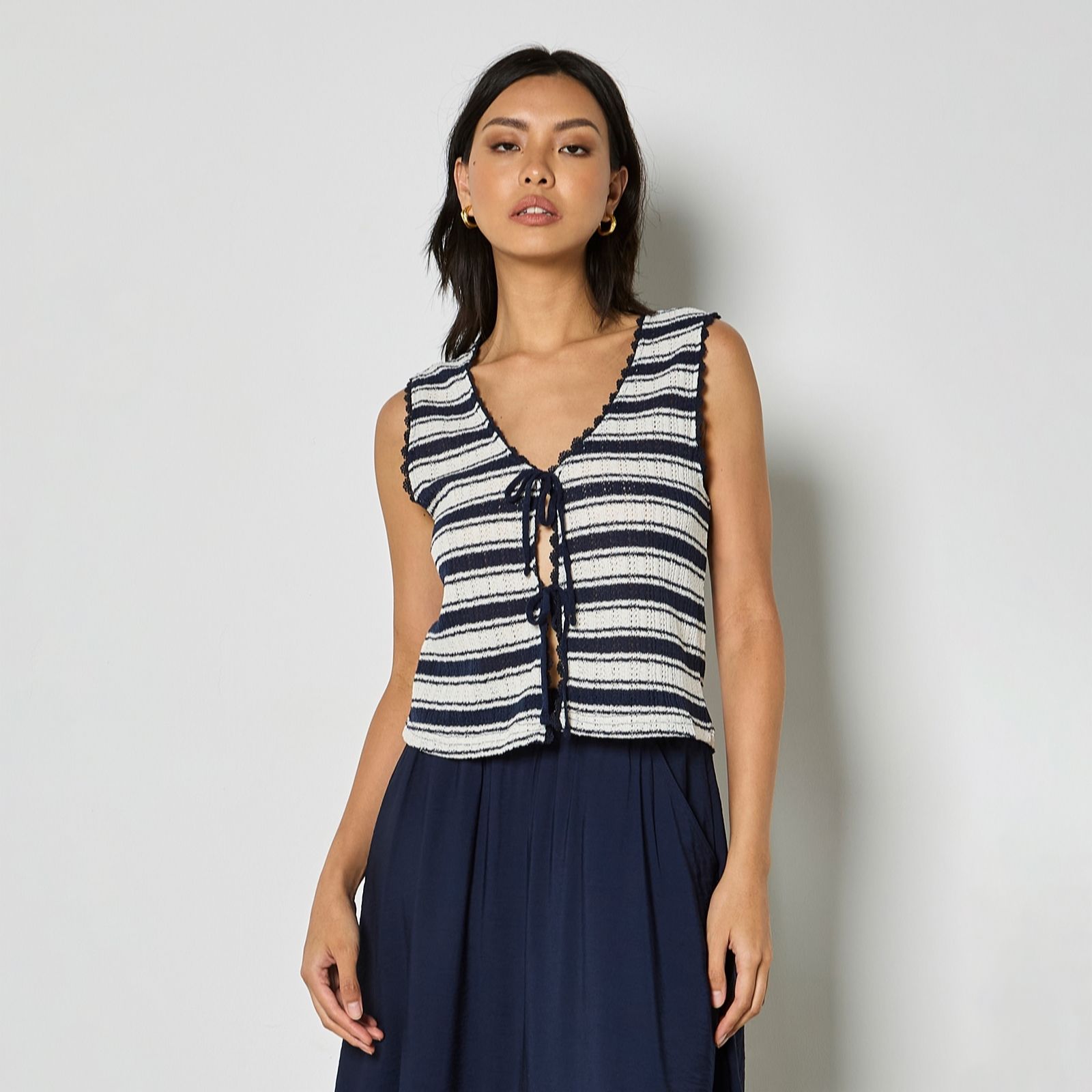 Apricot Engineered Stripe Tie Top