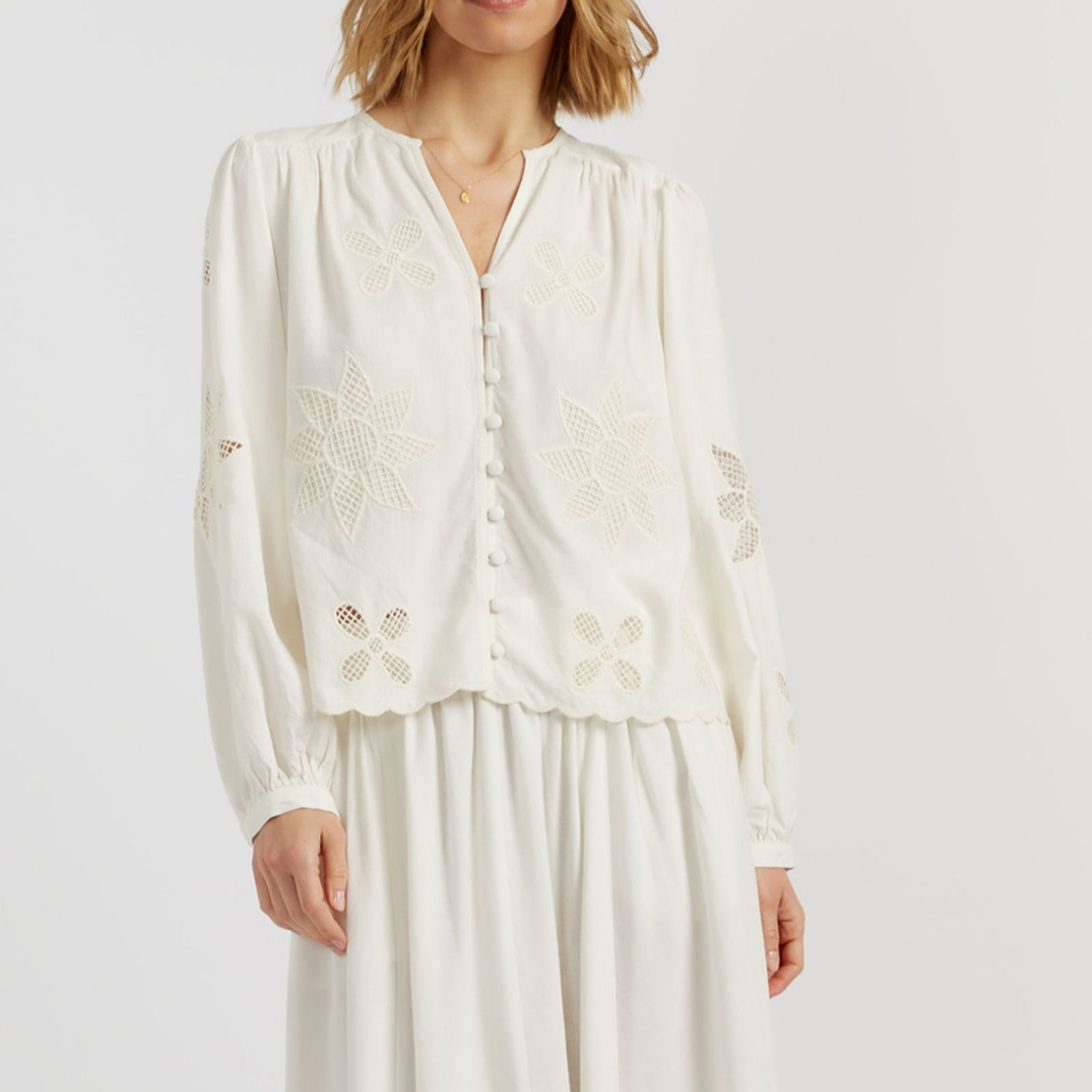 Chinti & Parker Linen Cotton Blend Embroidered Blouse