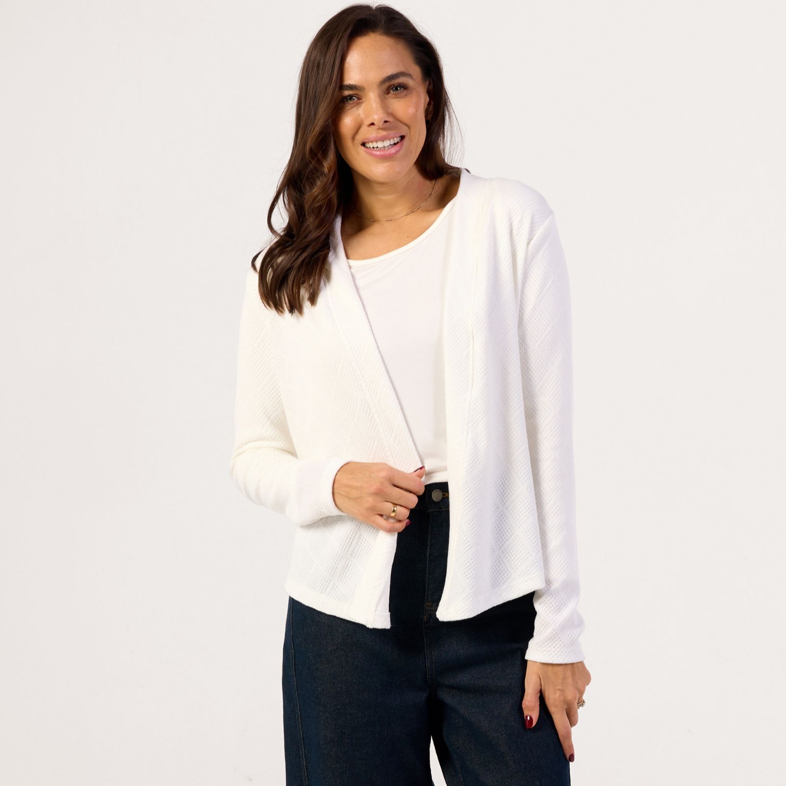 Kim & Co Soft Diamond Knit Button Front Cardigan