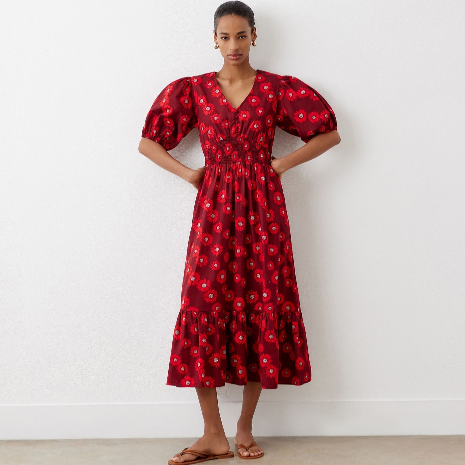 Finery London Daliha Cotton Floral Print Midi Dress