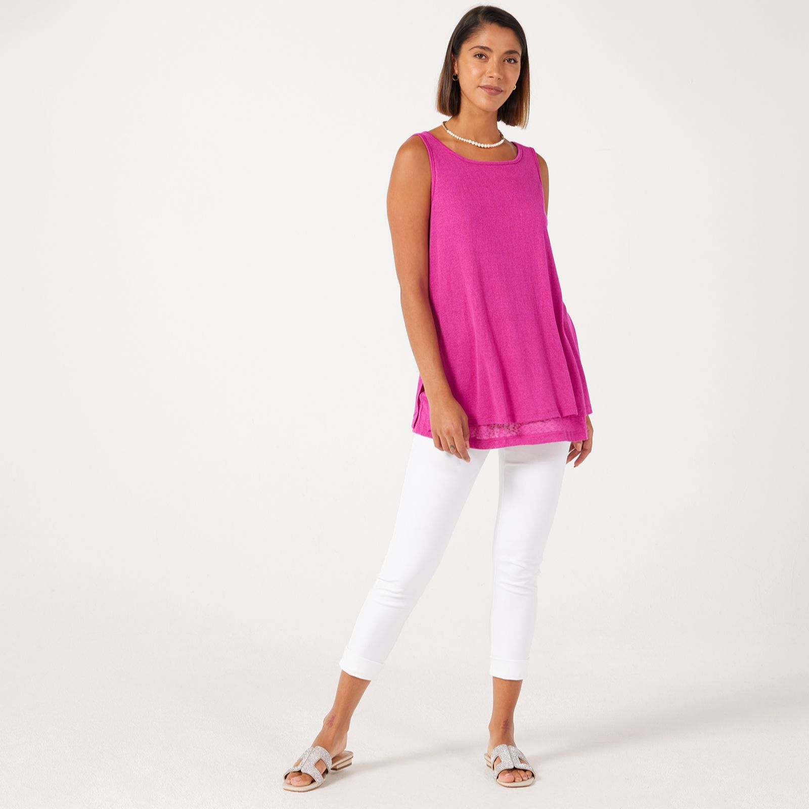 Kim & Co Linen Look Knit Sleeveless Double Layer Tunic