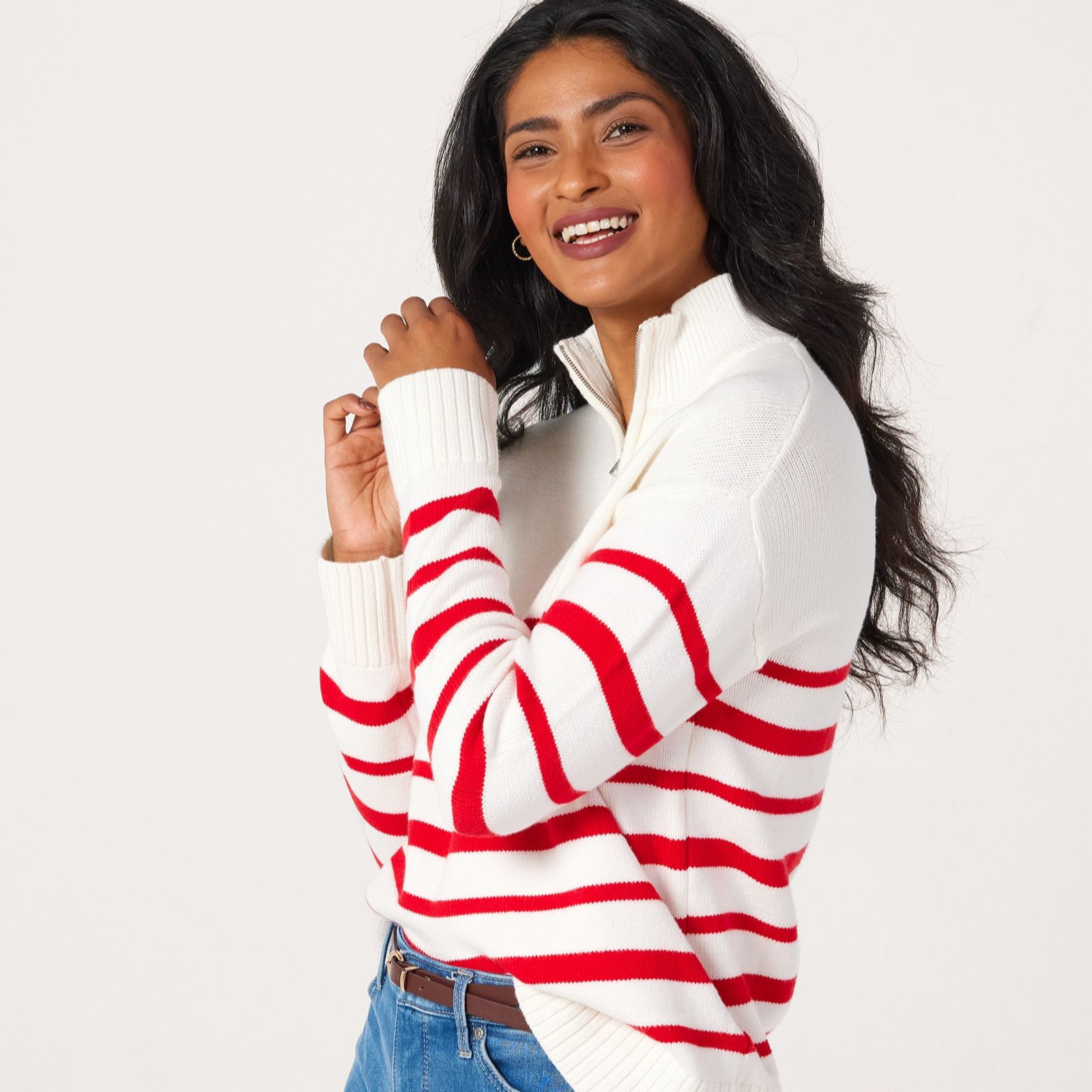 Denim & Co. Zip Stripe Jumper