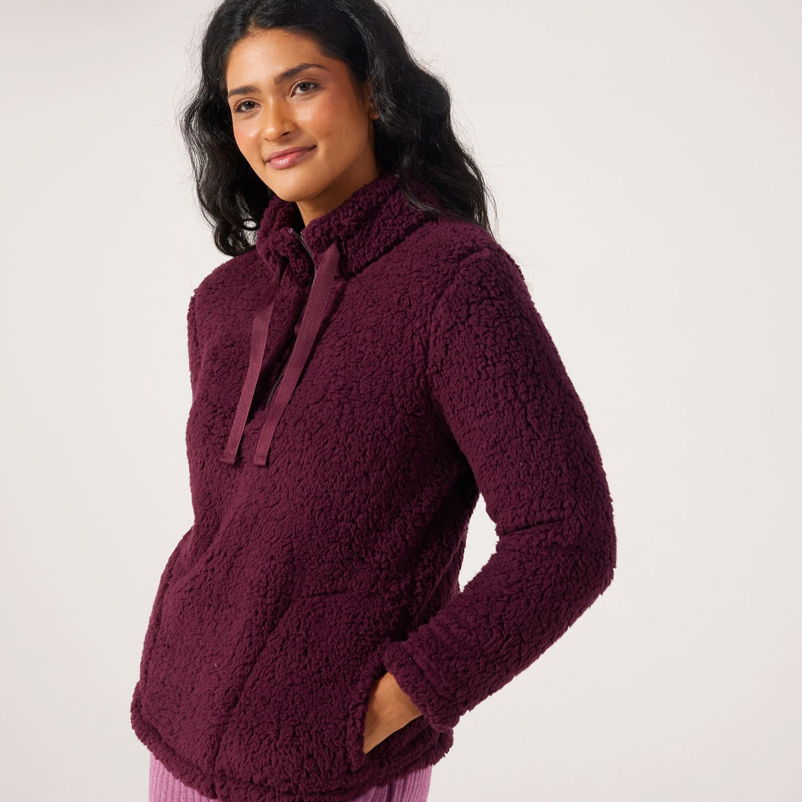 Cozee Home Sherpa Half-Zip Top